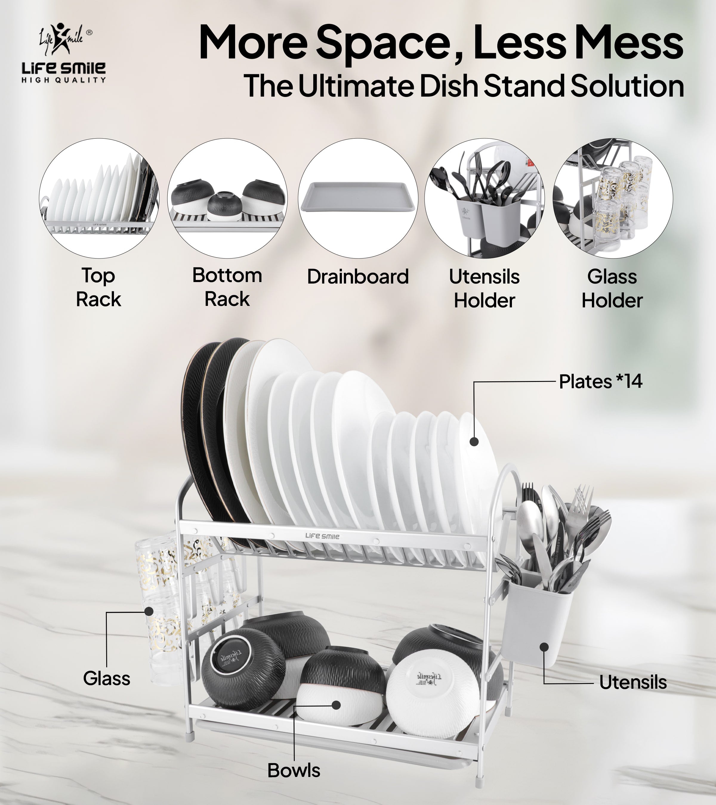 Aluminium Dish Rack 2 Tier with Anti-Slip Rubber Fleet