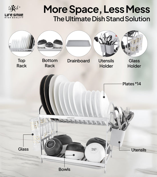 Aluminium Dish Rack 2 Tier with Anti-Slip Rubber Fleet