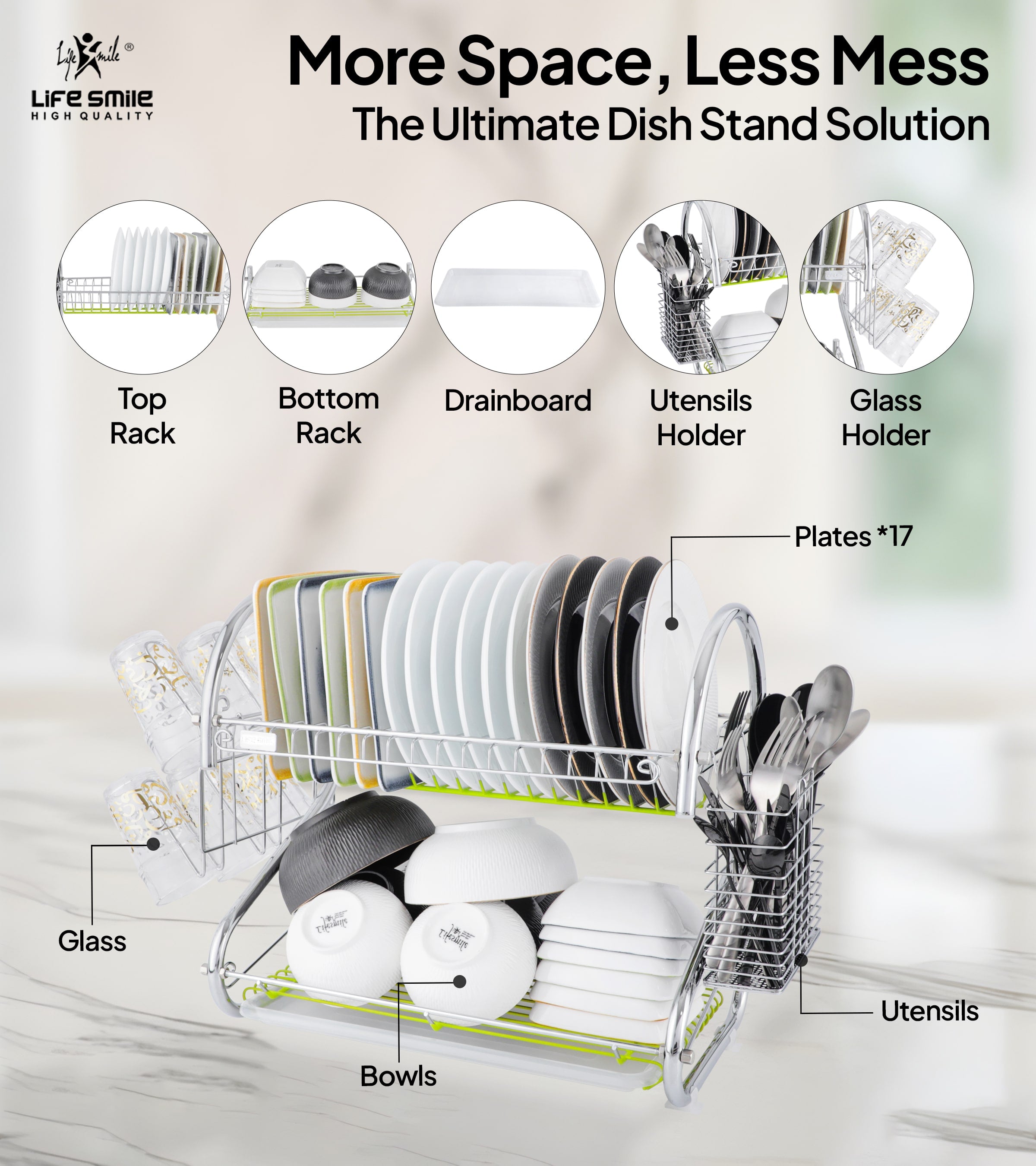 Dish Rack Stainless Steel 2 Tier Compact Kitchen Organizer