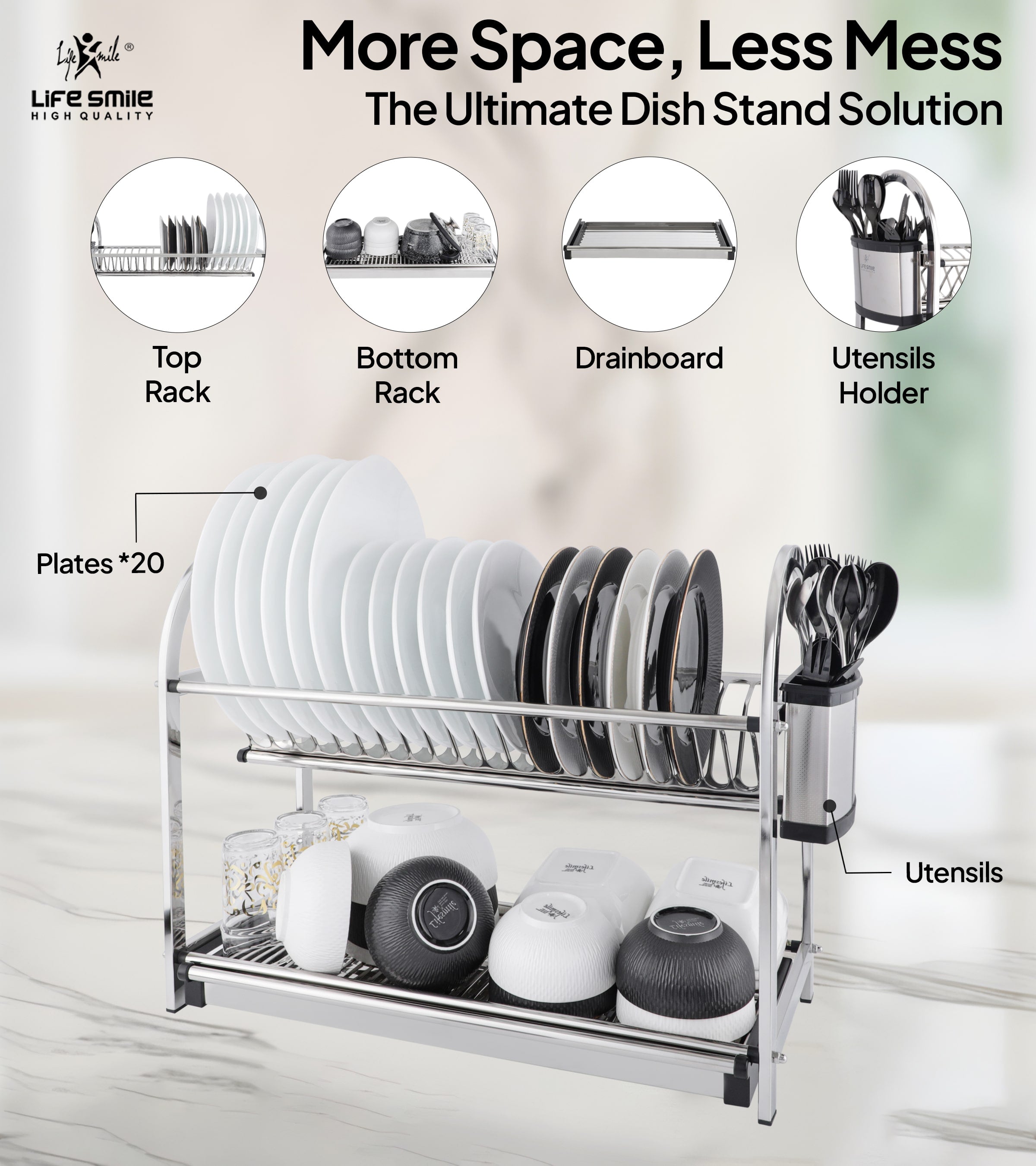 Premium Stainless Steel 2 Tier Dish Rack for Kitchen Counter