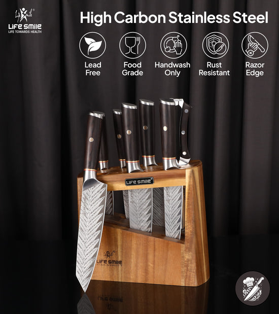 Kitchen Cooking Chef Knife Set with Built-in Sharpner