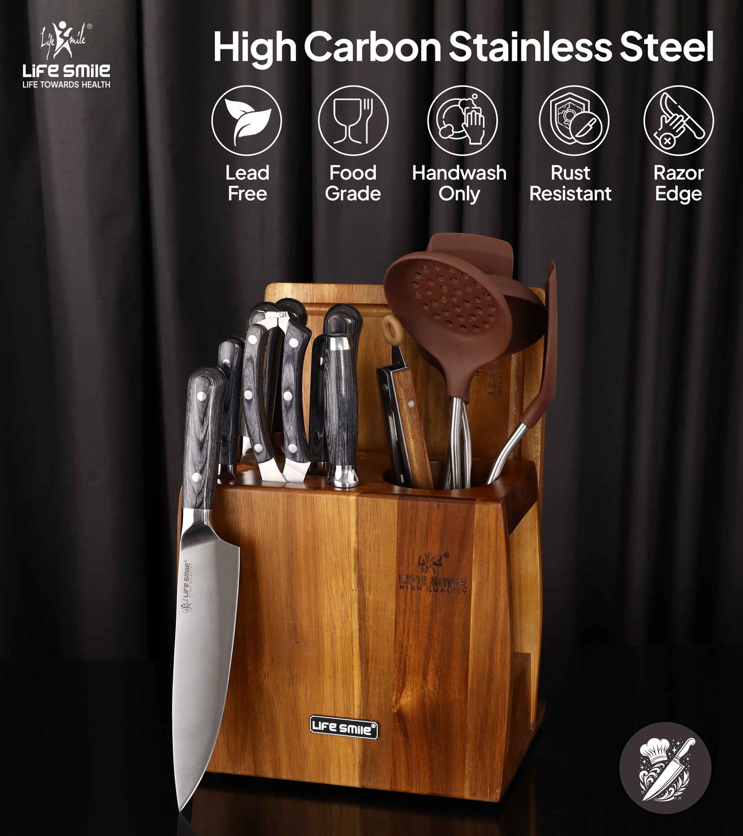 Kitchen Knife Set Stainless Steel with Wooden Cutting Board