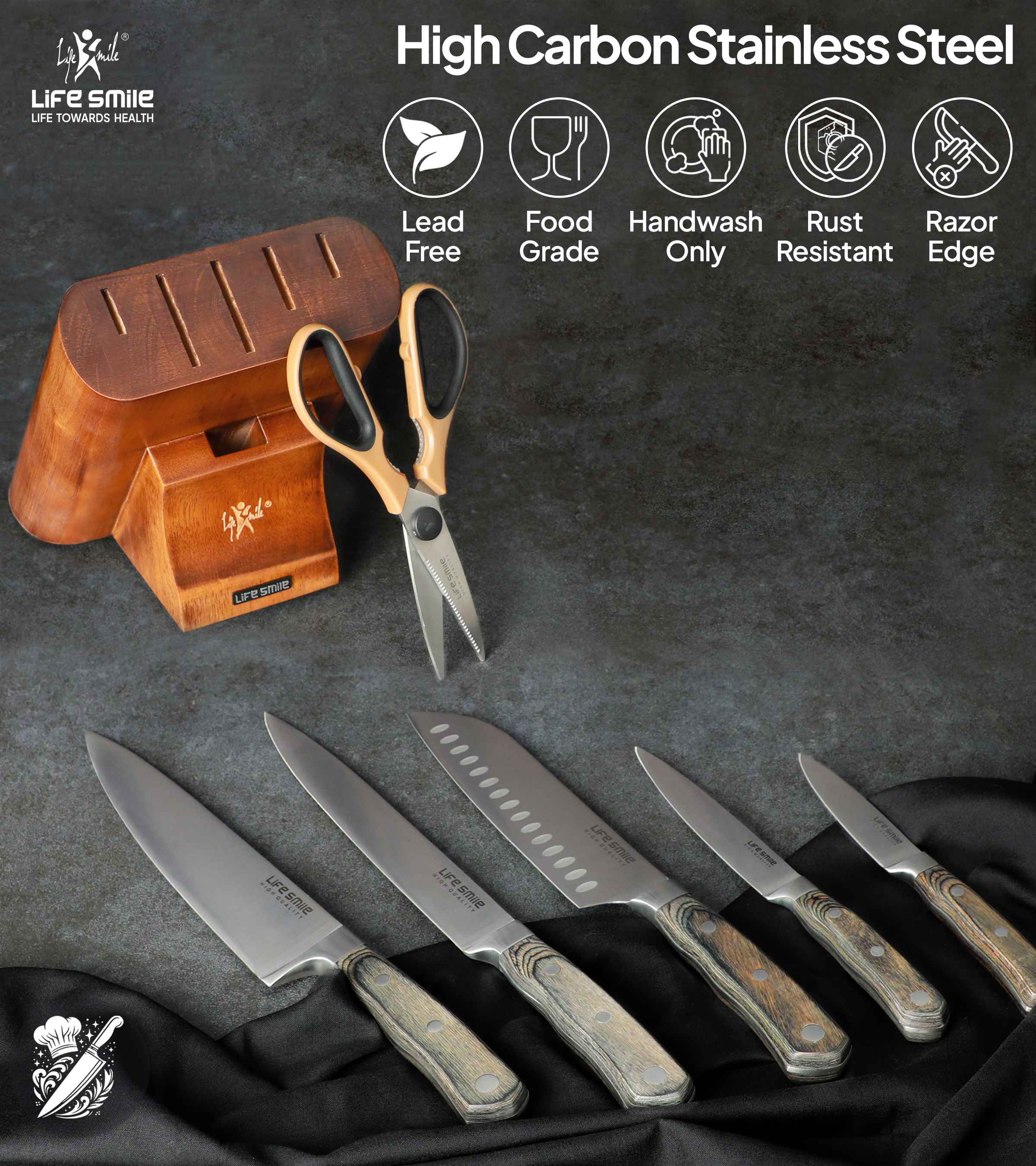 Kitchen Knife Set with Stand Stainless Steel Chef Knife