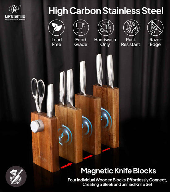 Knife Set for Cooking with Magnetic Knife Blocks