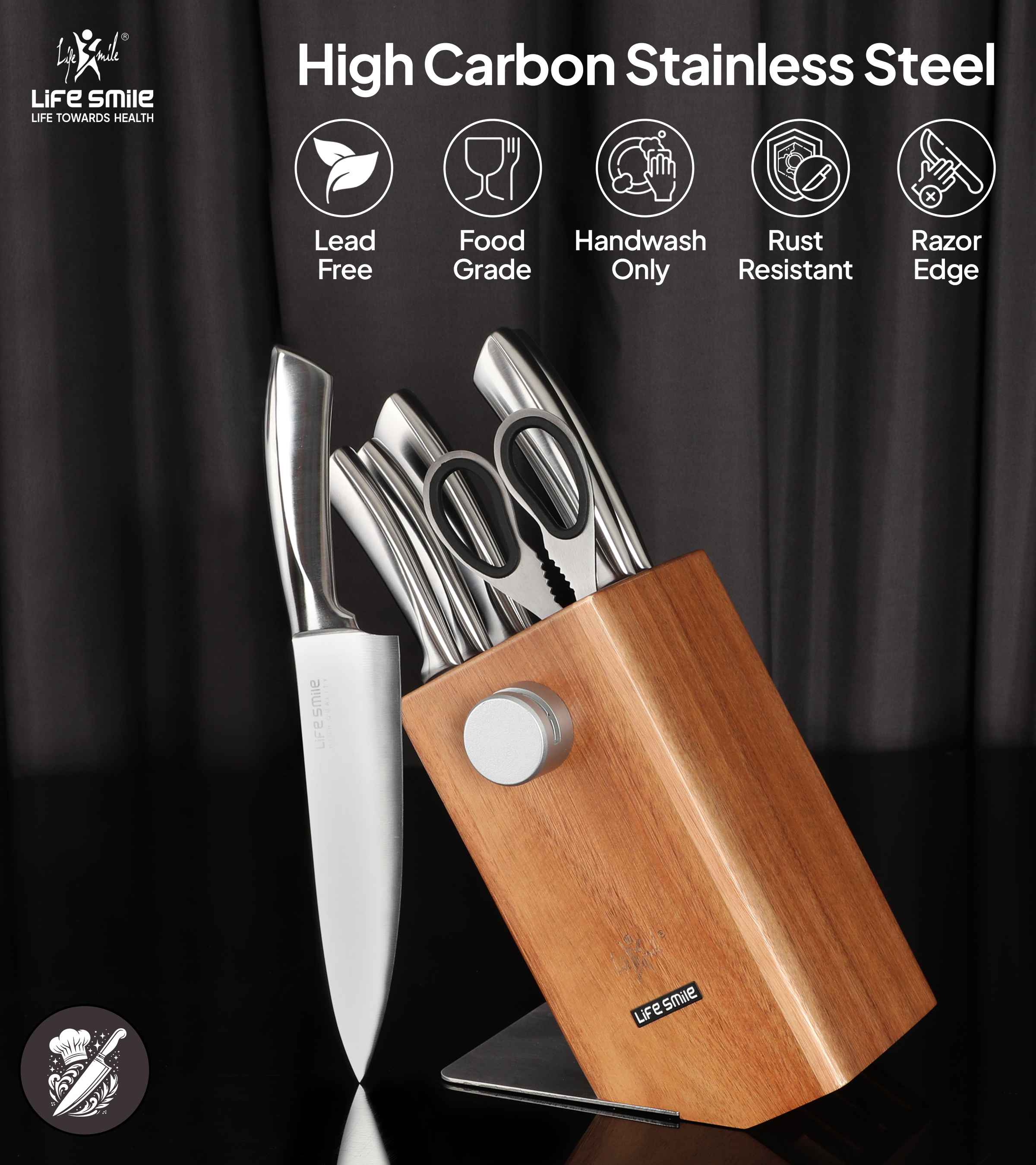 Cooking Knife Set with Stand Stainless Steel Chef Knife