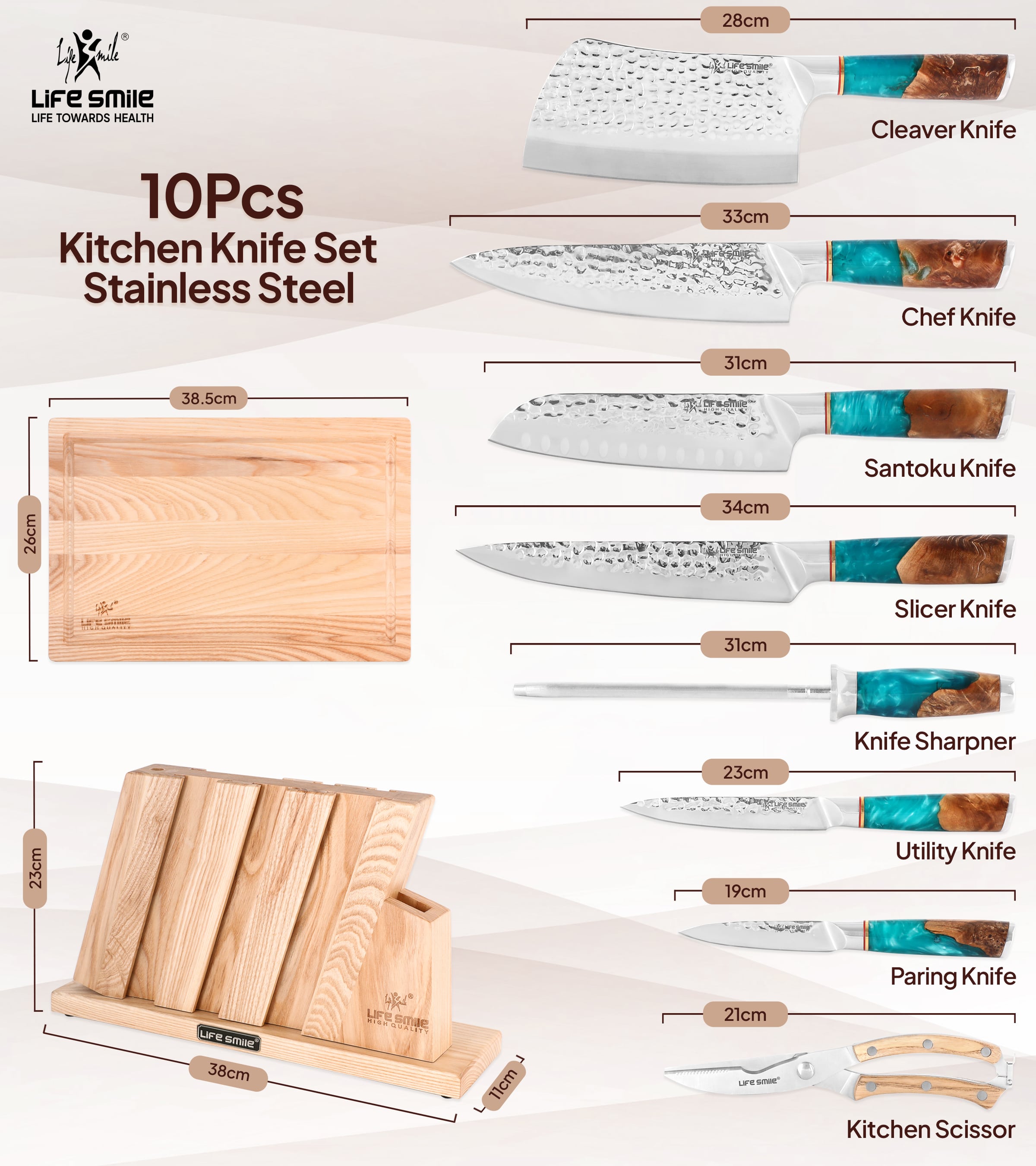 Luxury Kitchen Knife Set with Stand and Chopping Board