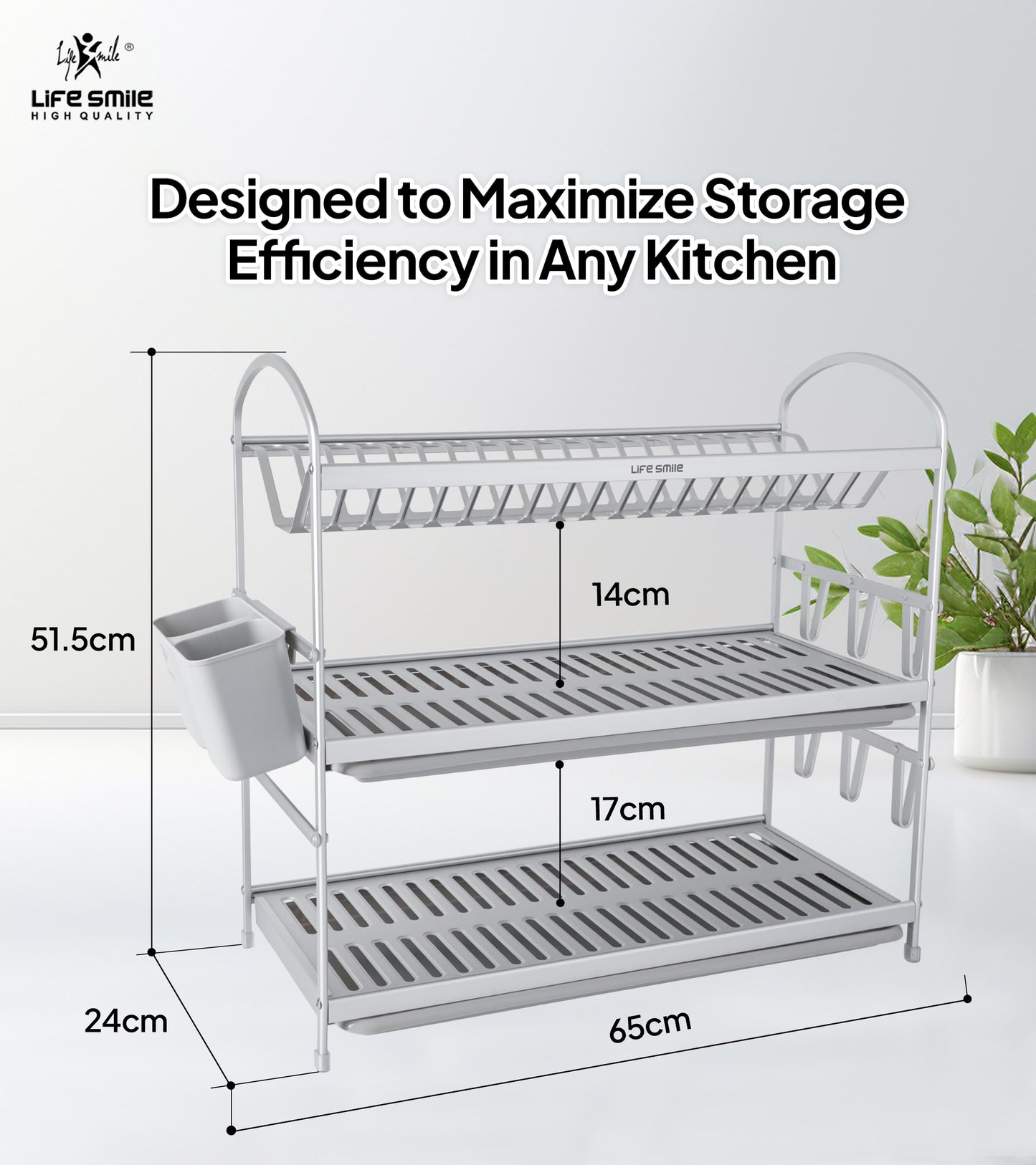 3 Tier Dish Rack Aluminium with Utensil Holder & Dish Drainer