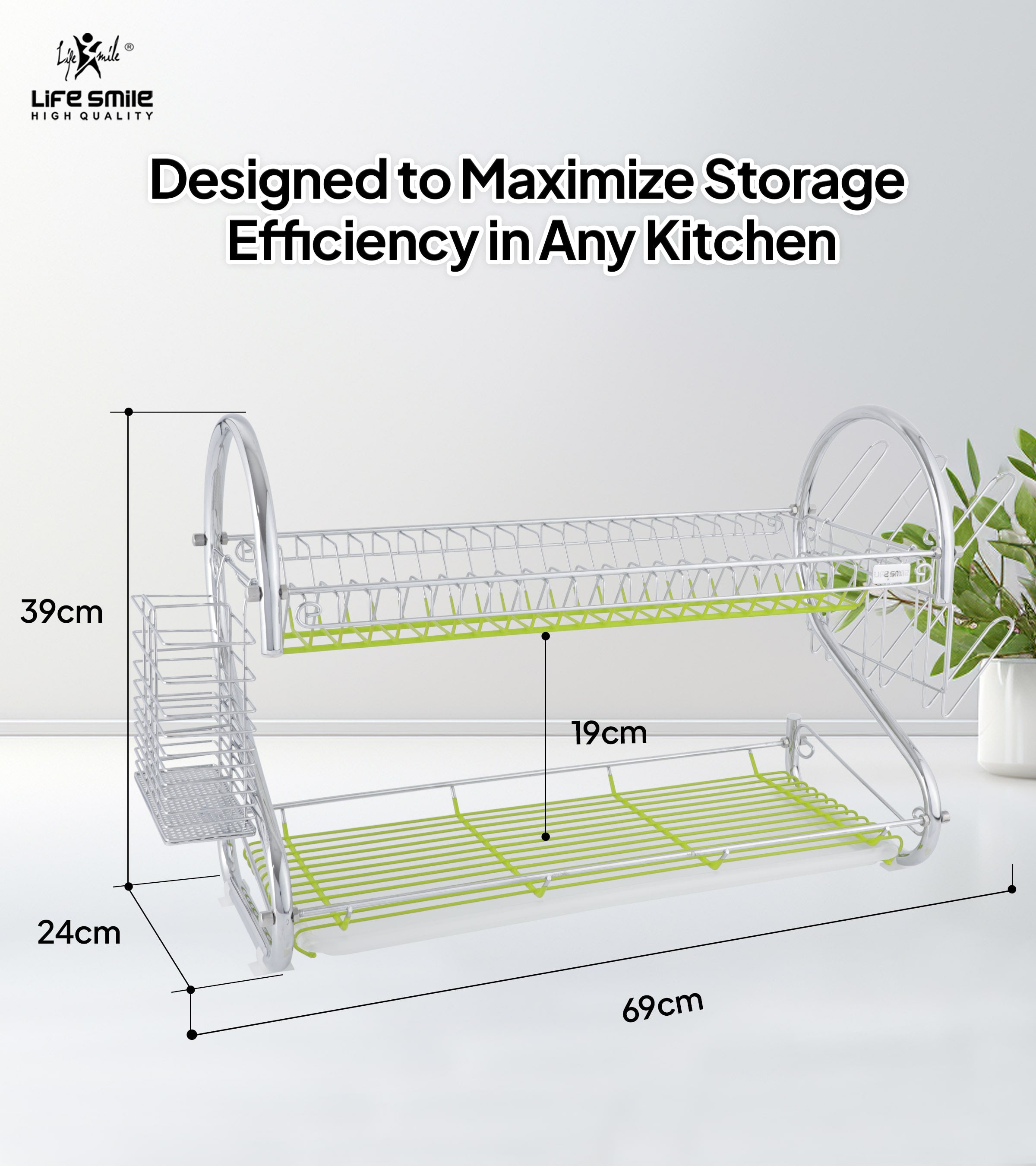 Dish Rack 2 Tier Stainless Steel with Glass & Utensil Holder