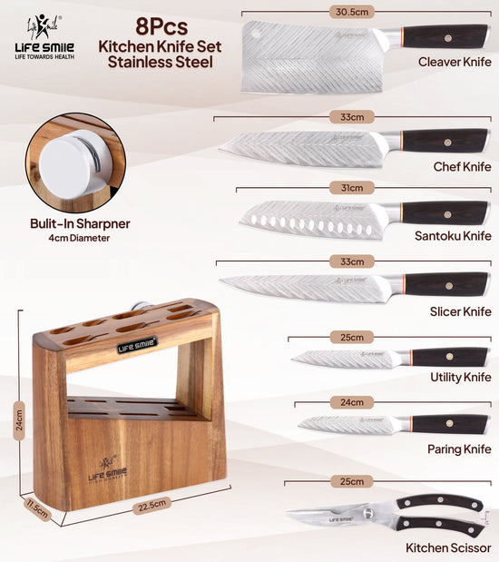 Kitchen Cooking Chef Knife Set with Built-in Sharpner