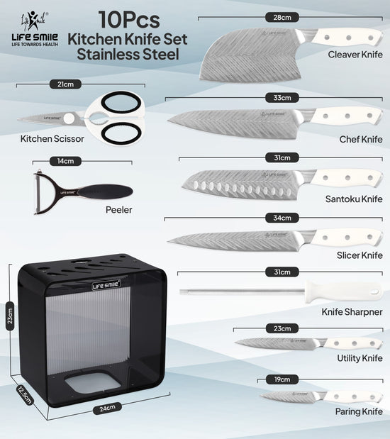 Stainless Steel Knife Set with Black Transparent Stand for Kitchen