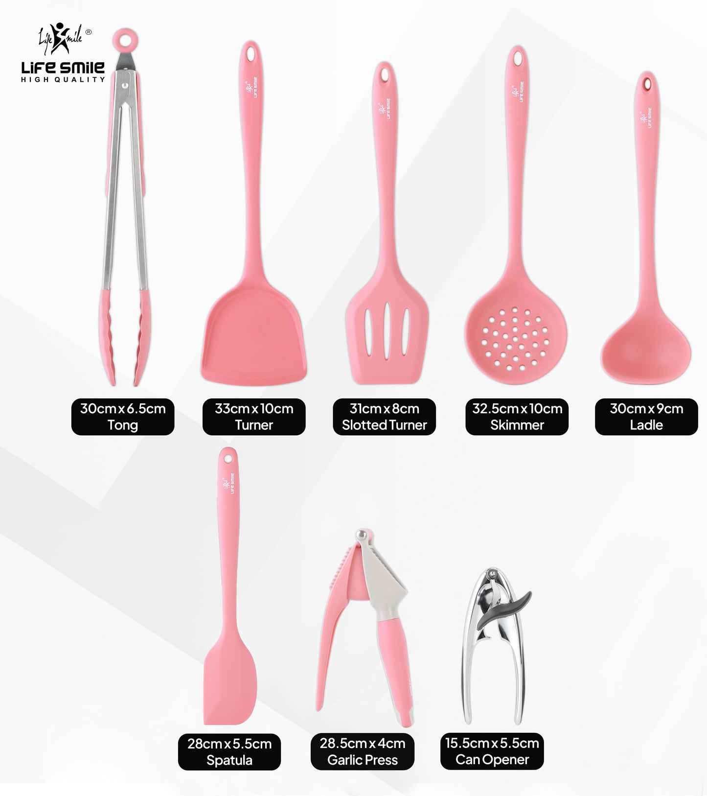 Silicone Kitchen Tools and Utensils Set 8 Pieces Pink Color