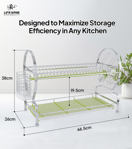 2 Tier Dish Rack Stainless Steel with Glass Holder & Drainboard