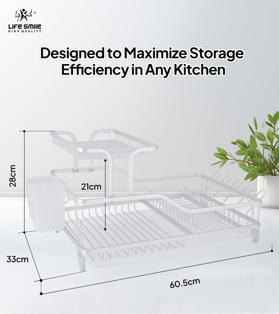 2 Tier Dish Rack with Drainboard for Kitchen Utensils