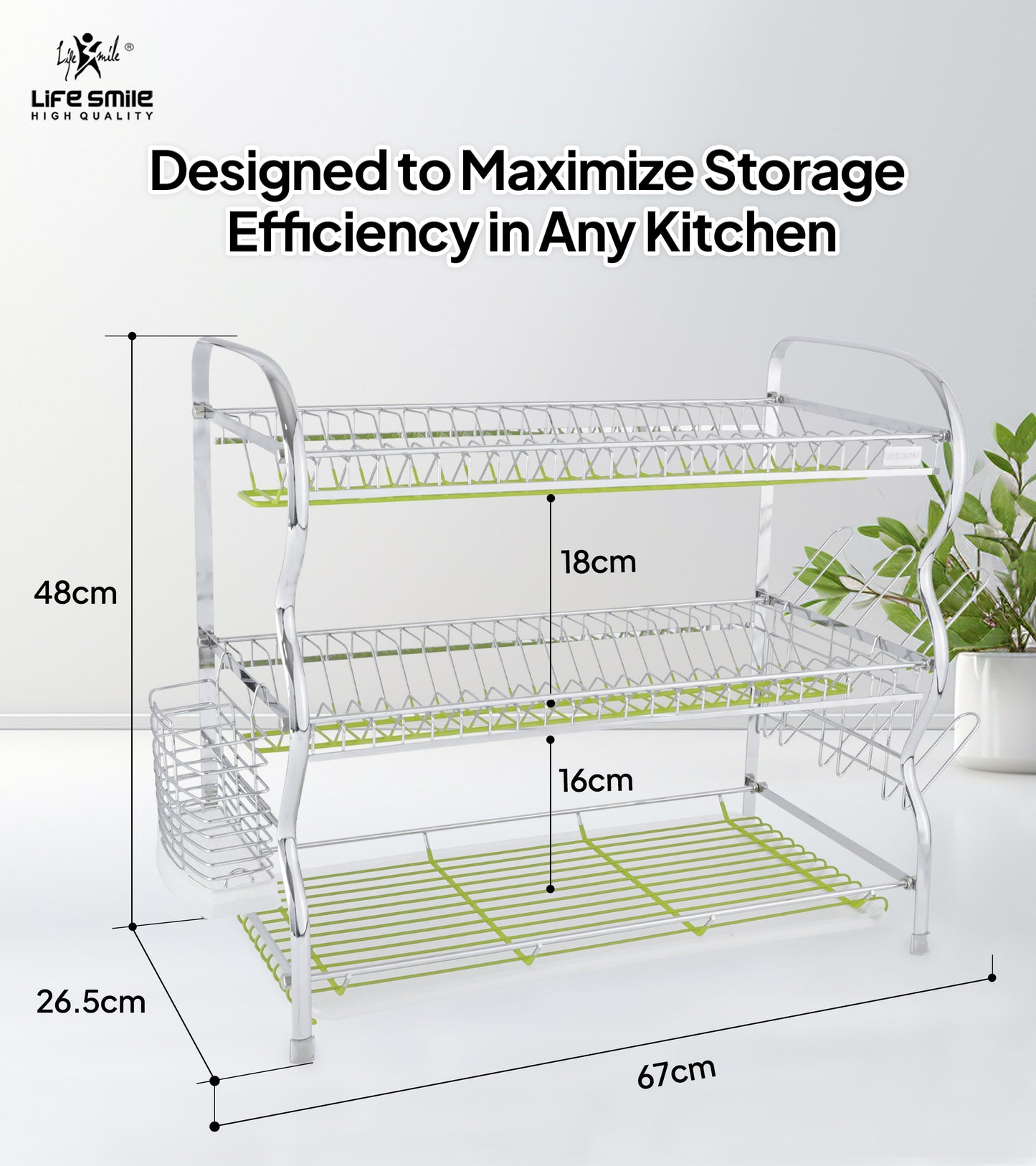 3 Tier Stainless Steel Dish Rack with Utensils and Glass Holder