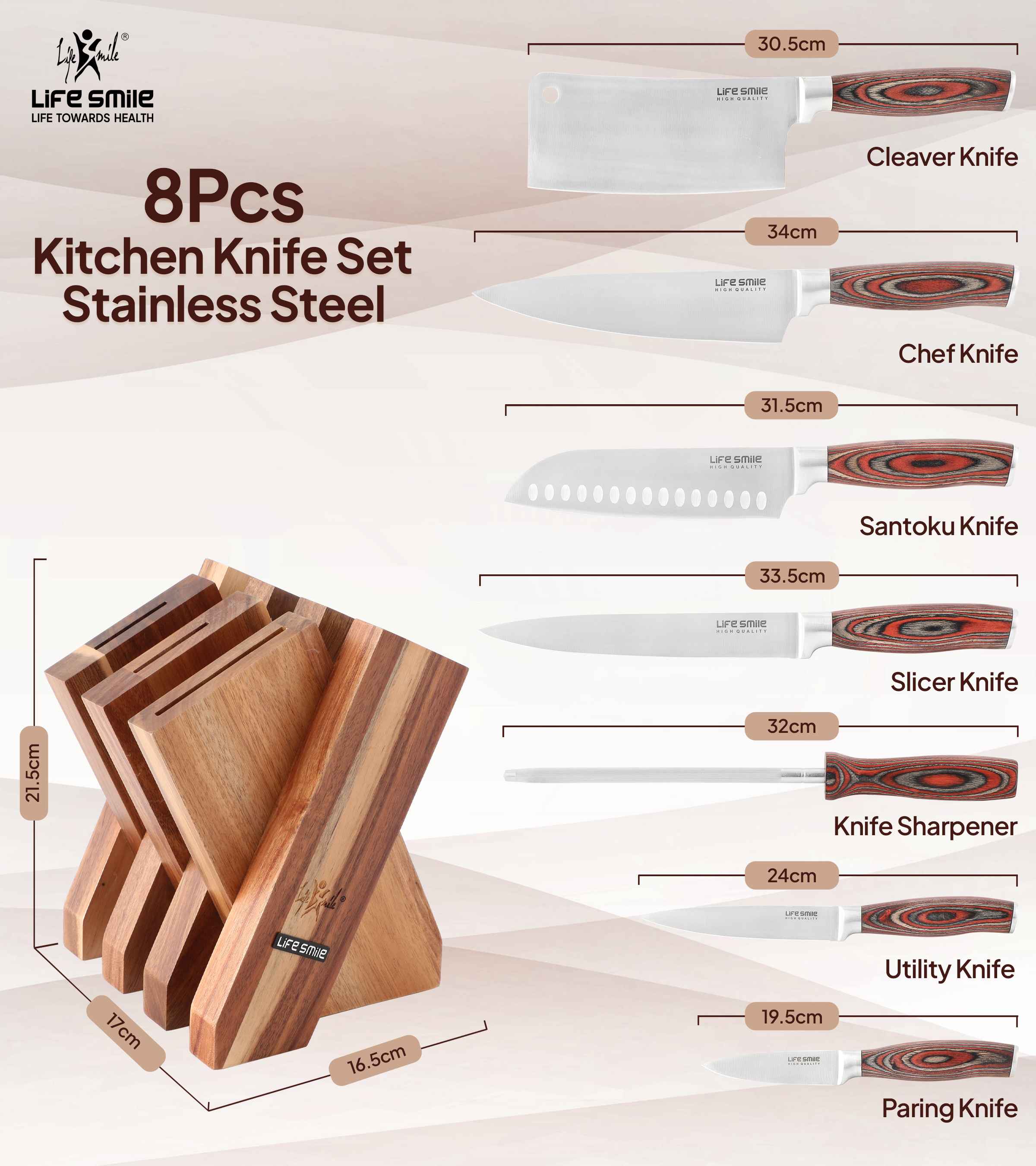 Stainless Steel Kitchen Knife Set with Wooden Stand