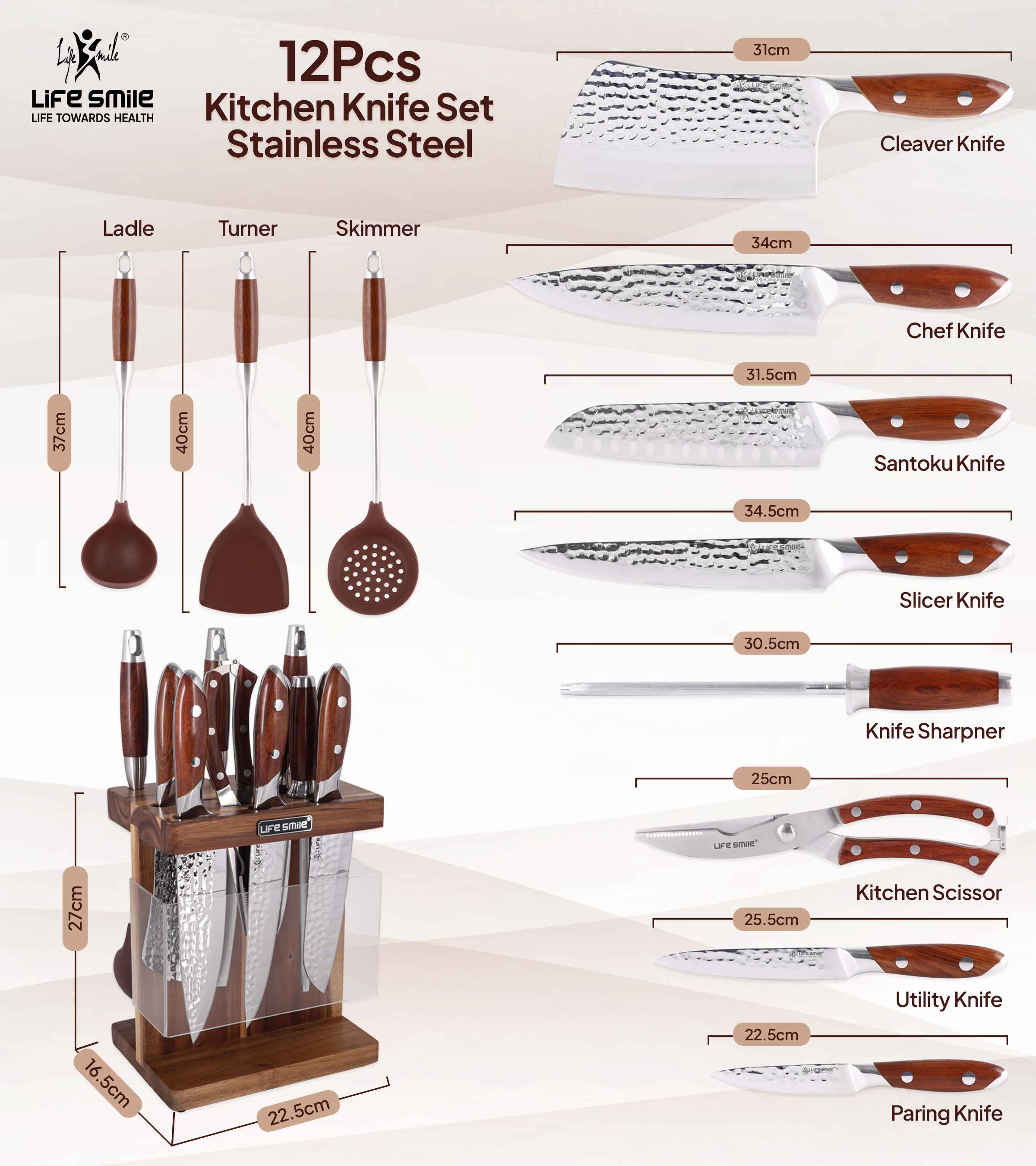 Stainless Steel Kitchen Knife Set Big Size with Stand