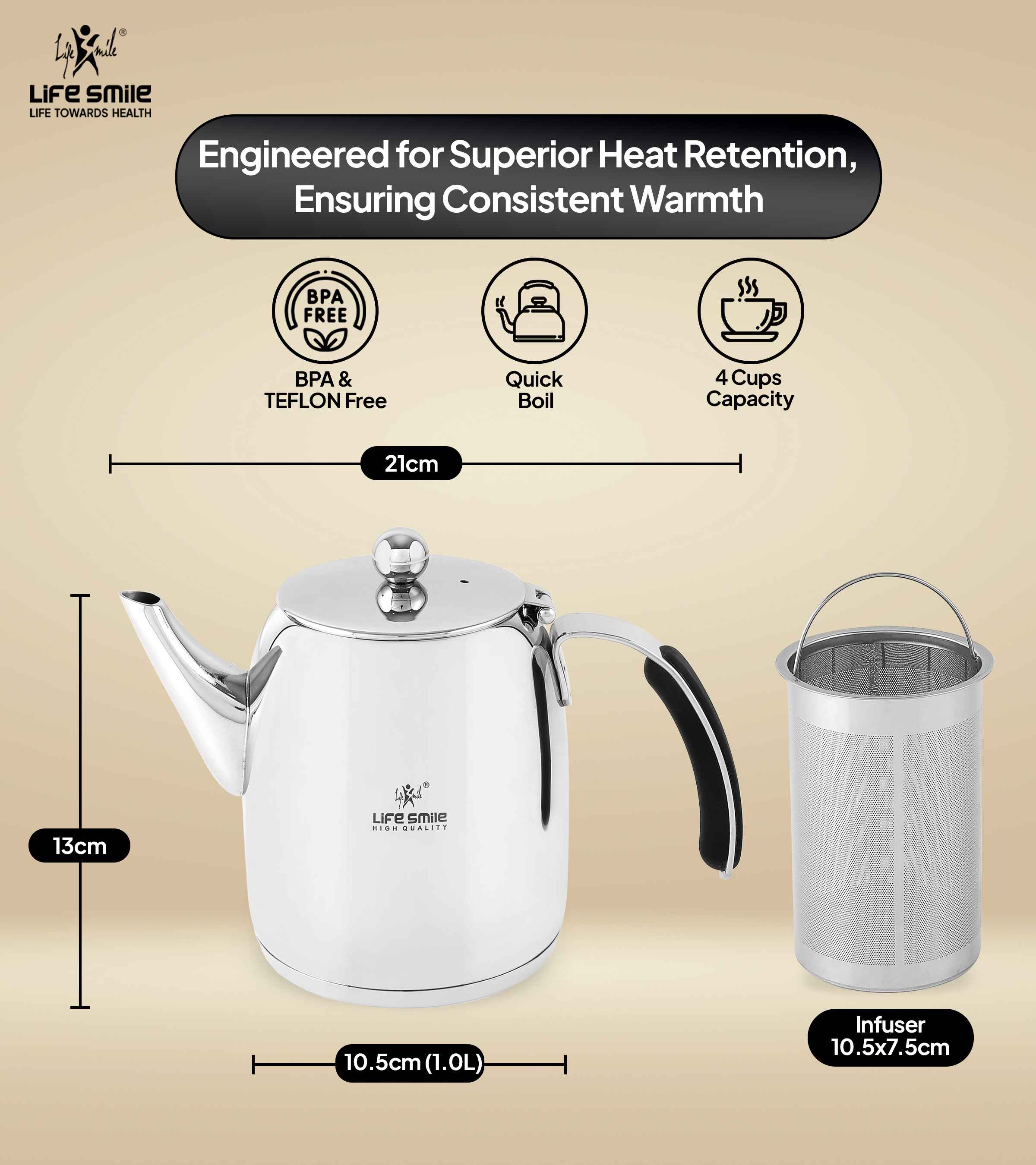 Stainless Steel Kettle with Induction Bottom for Tea and Coffee