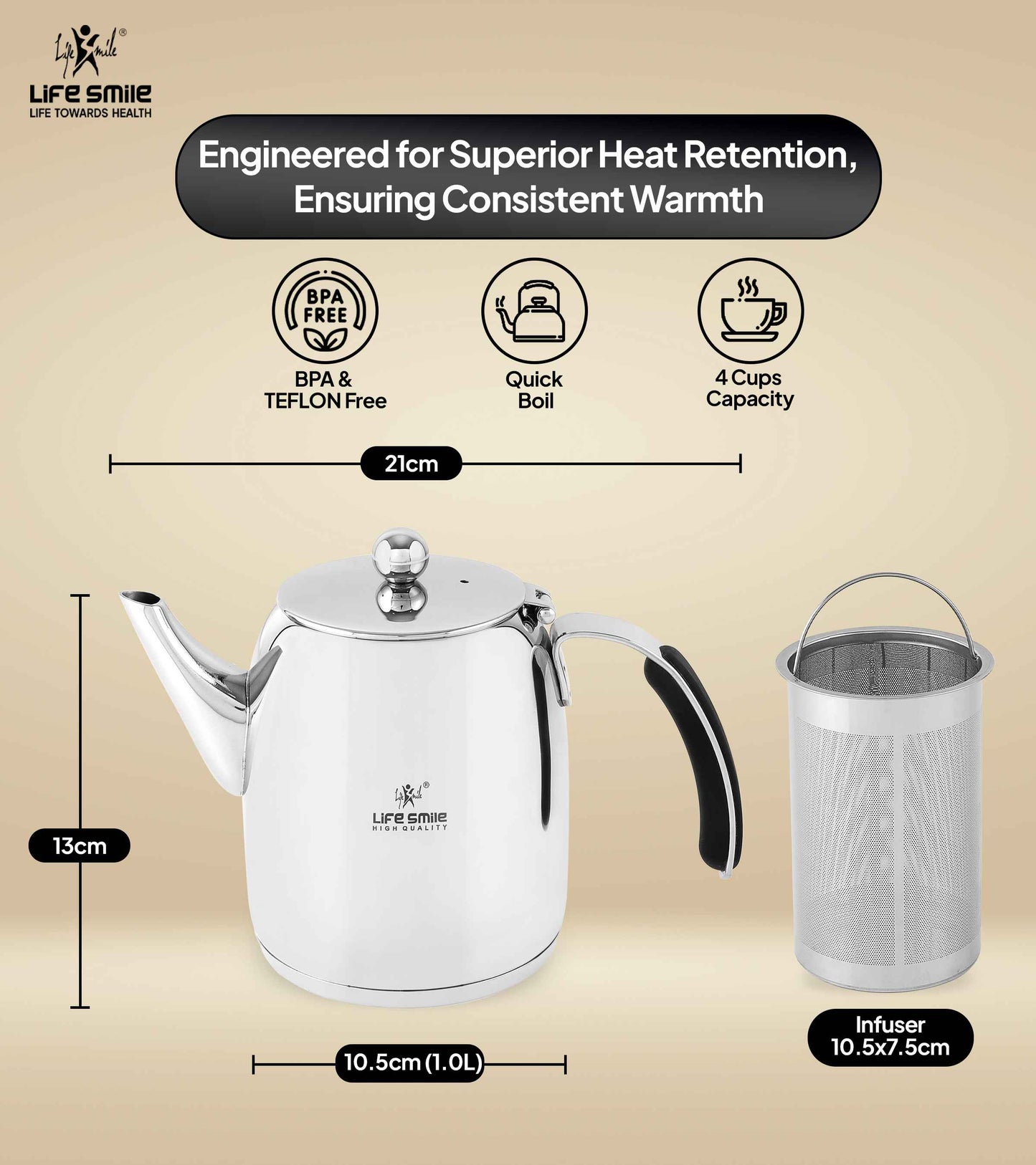 Stainless Steel Kettle with Induction Bottom for Tea and Coffee