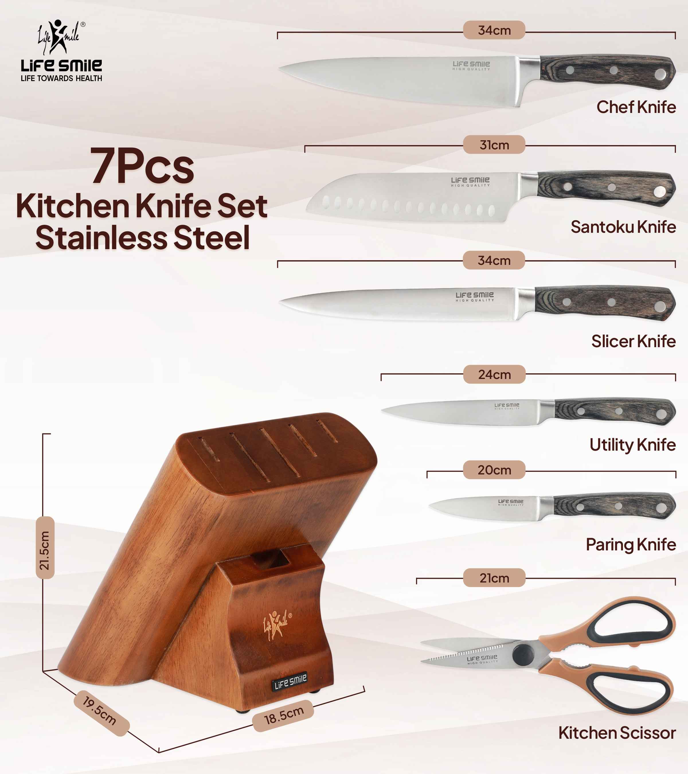 Kitchen Knife Set with Stand Stainless Steel Chef Knife