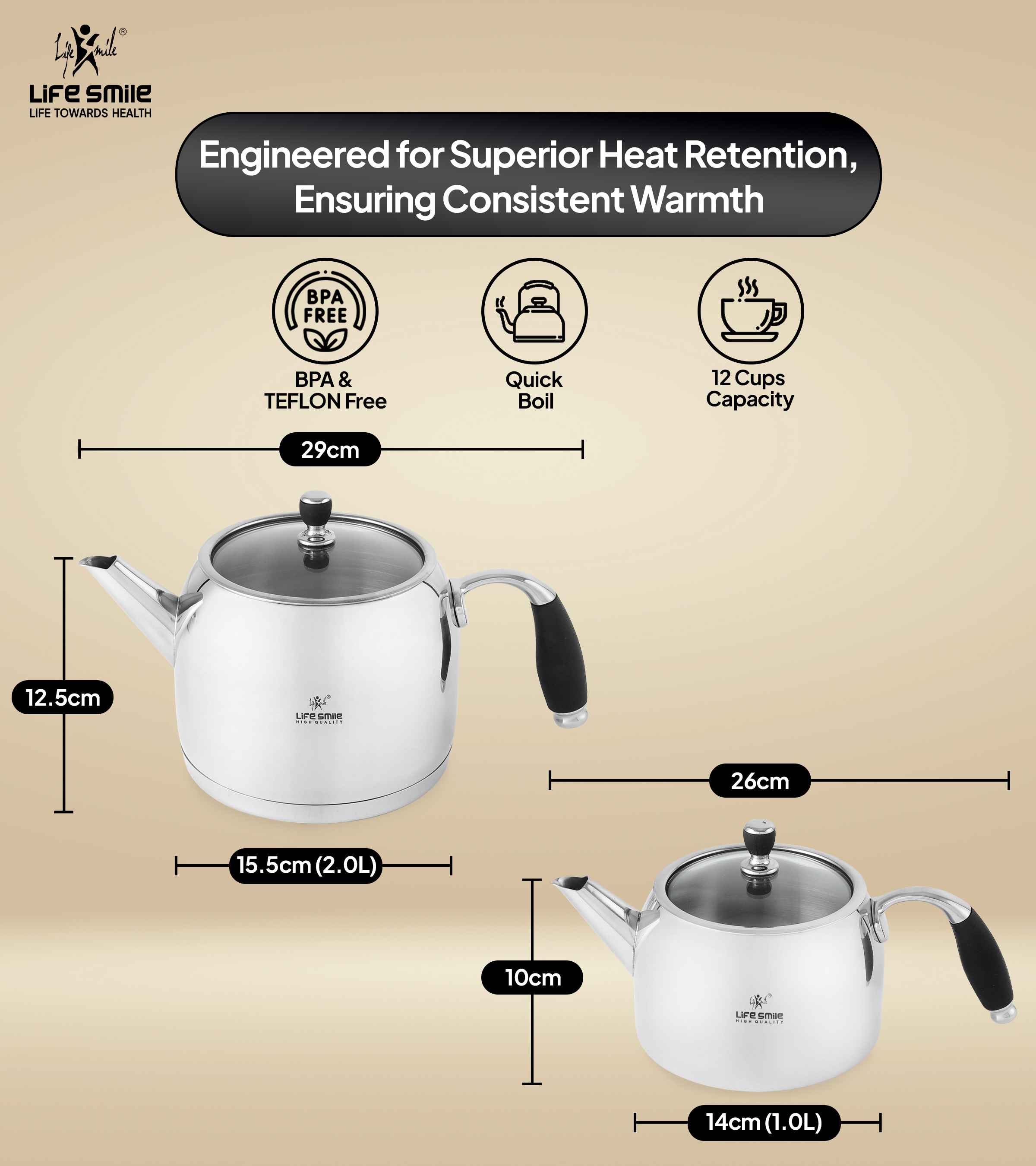 Tea Kettle Double with Induction Base Stainless Steel