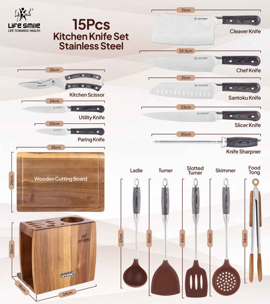 Kitchen Knife Set Stainless Steel with Wooden Cutting Board