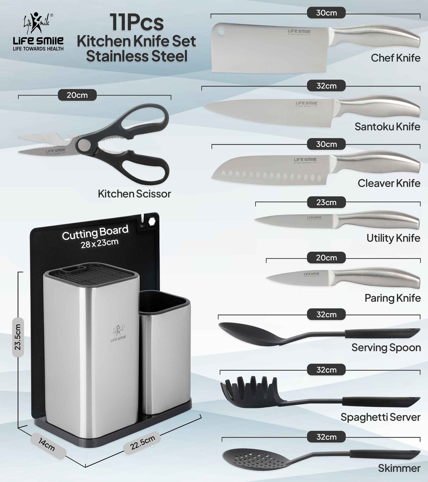 Big Knife Set for Kitchen Stainless Steel with Cutting Board