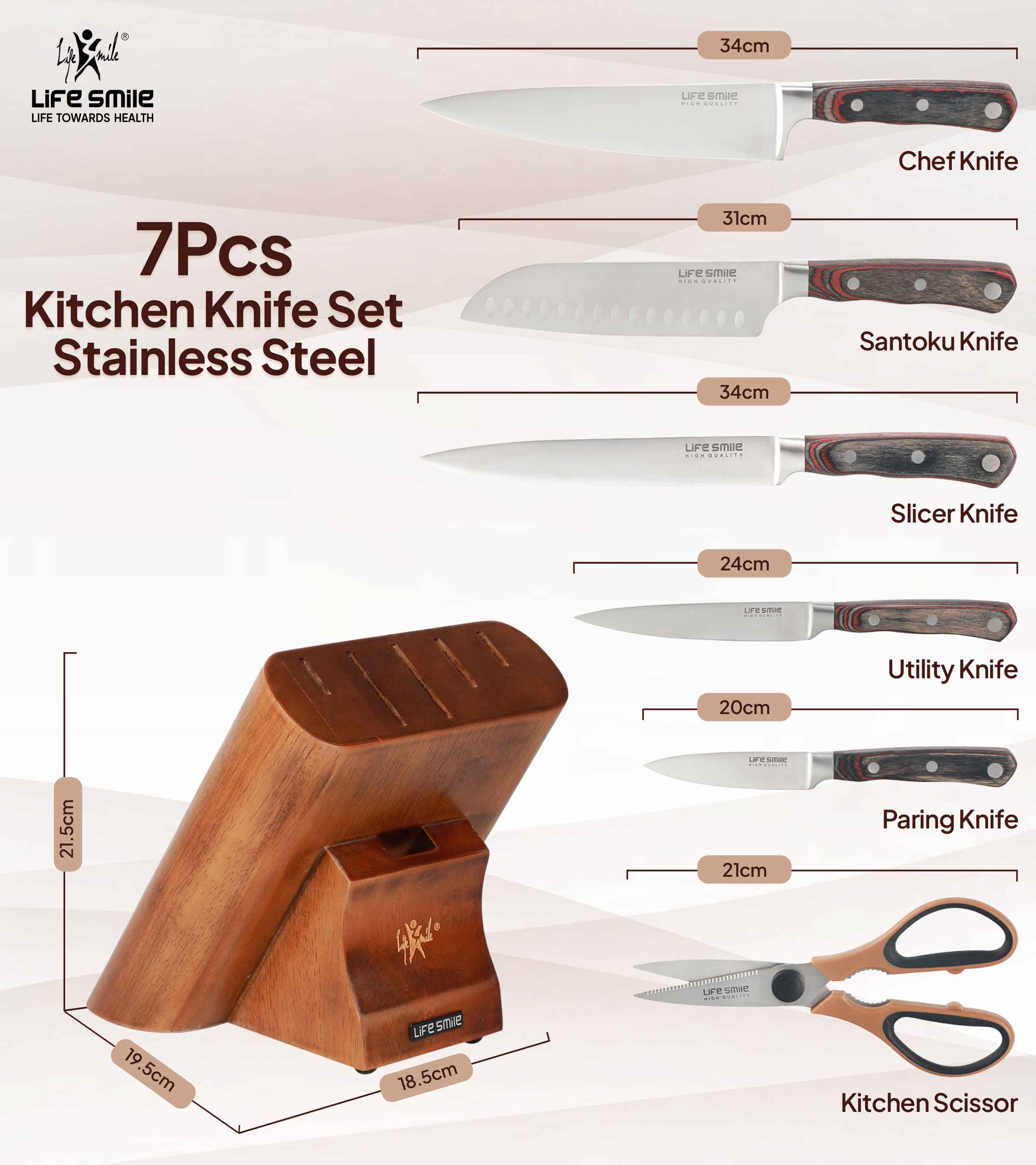 Kitchen Knife Set with Stand Stainless Steel Chef Knife