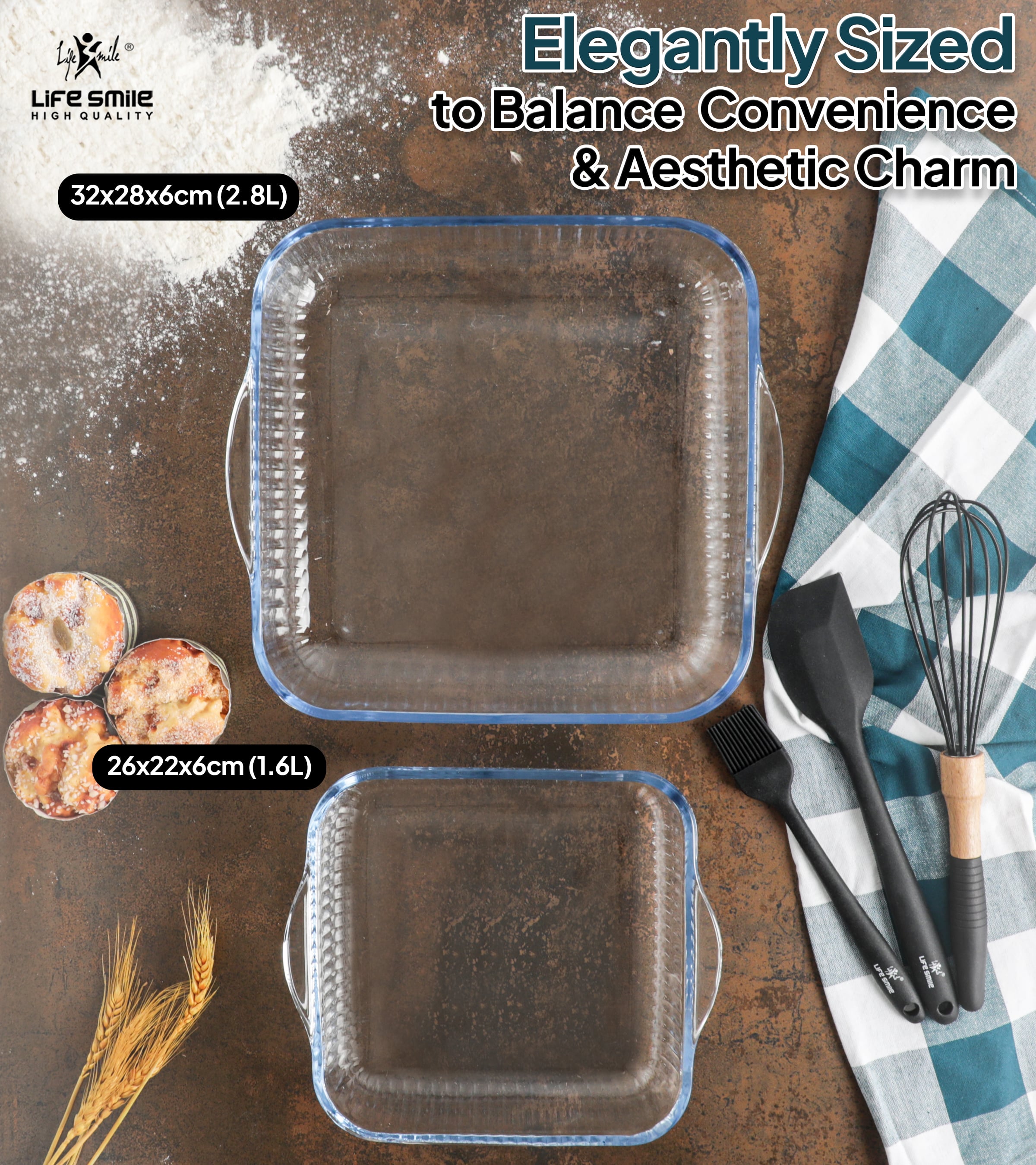 Baking Dish Set 2 Piece Square Tray Microwave and Oven Safe