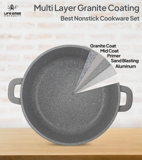 Cookware Set 29 pieces with Multiple Layer Granite Coating with Silicone Handles