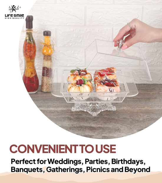 Acrylic Cake Stand with Dome Cover Square Shape