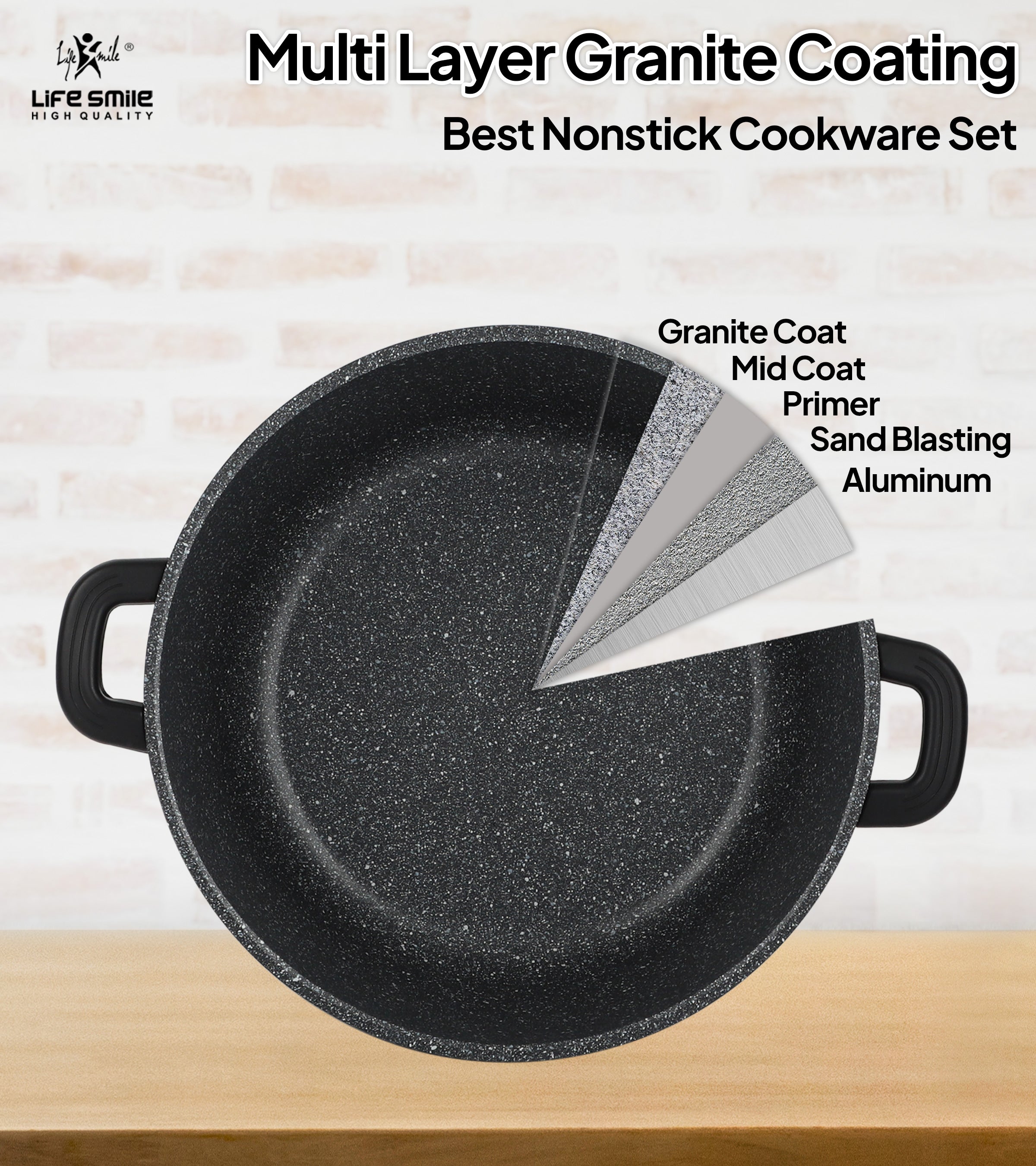 Cookware Set 29 pieces with Multiple Layer Granite Coating with Silicone Handles