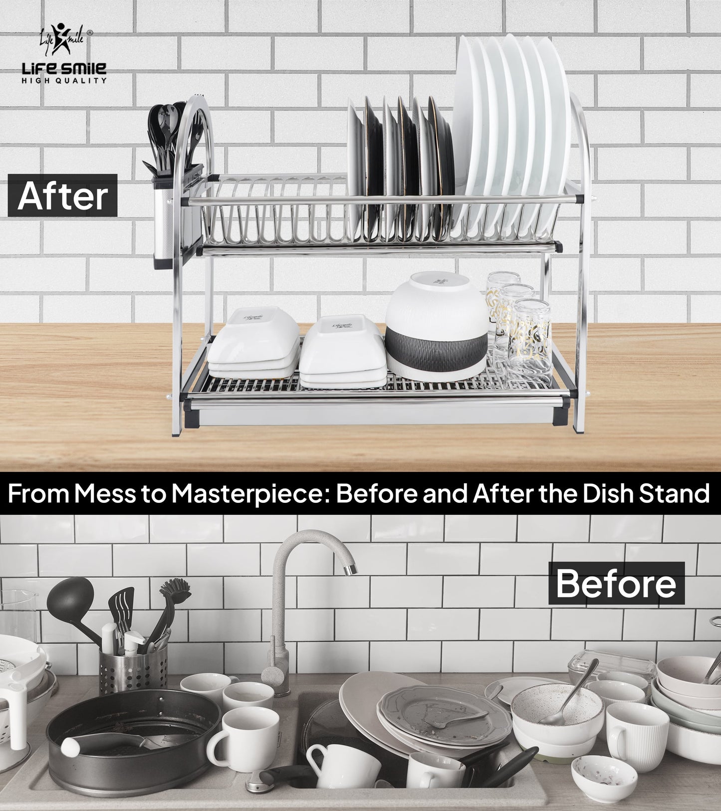 Premium Stainless Steel 2 Tier Dish Rack for Kitchen Counter