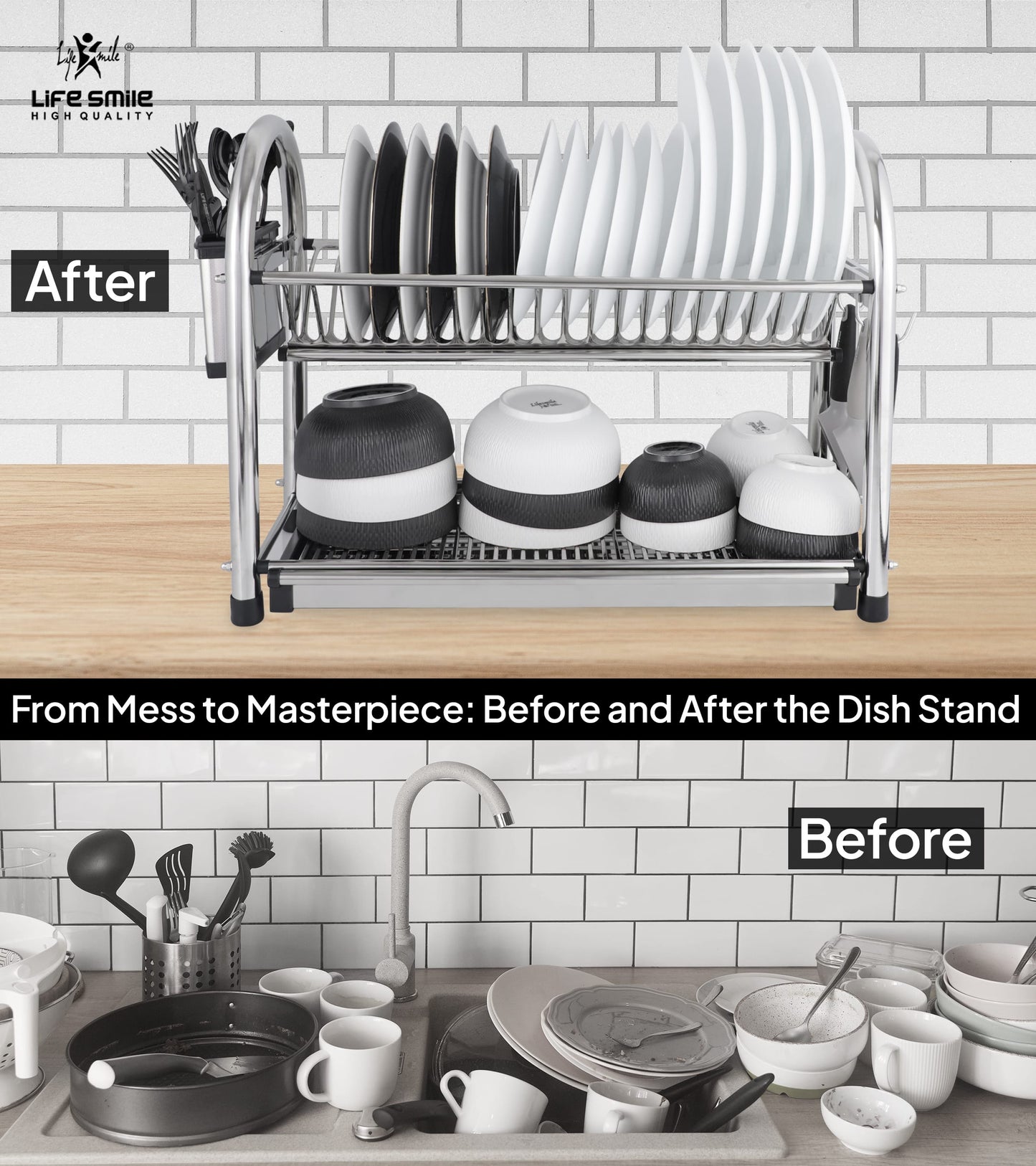 2 Tier Dish Rack Premium Stainless Steel with Drainboard