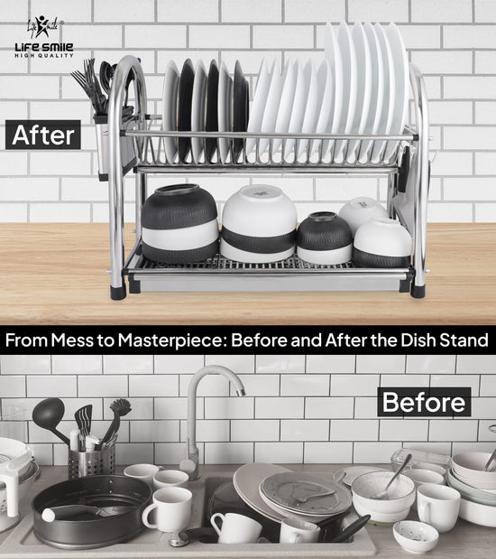 2 Tier Dish Rack Premium Stainless Steel with Drainboard