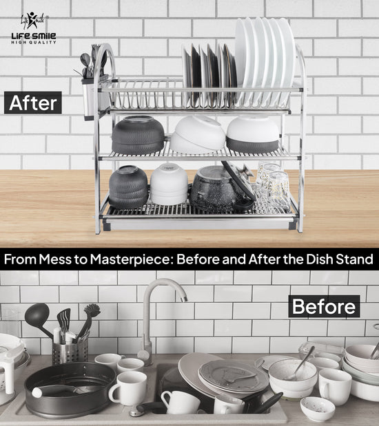 3-Tier Dish Rack Stainless Steel with Utensil Holders