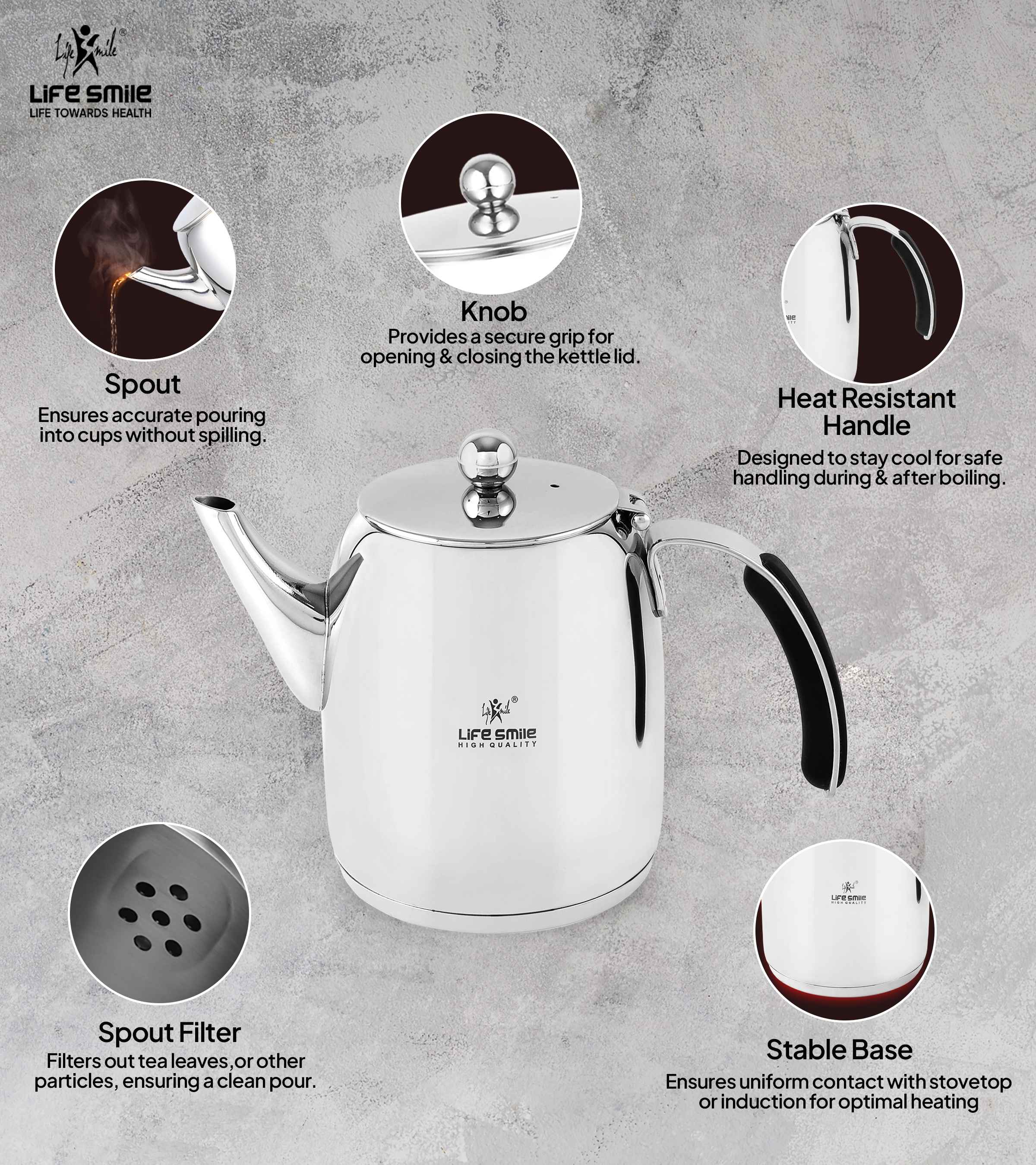 Stainless Steel Kettle with Induction Bottom for Tea and Coffee