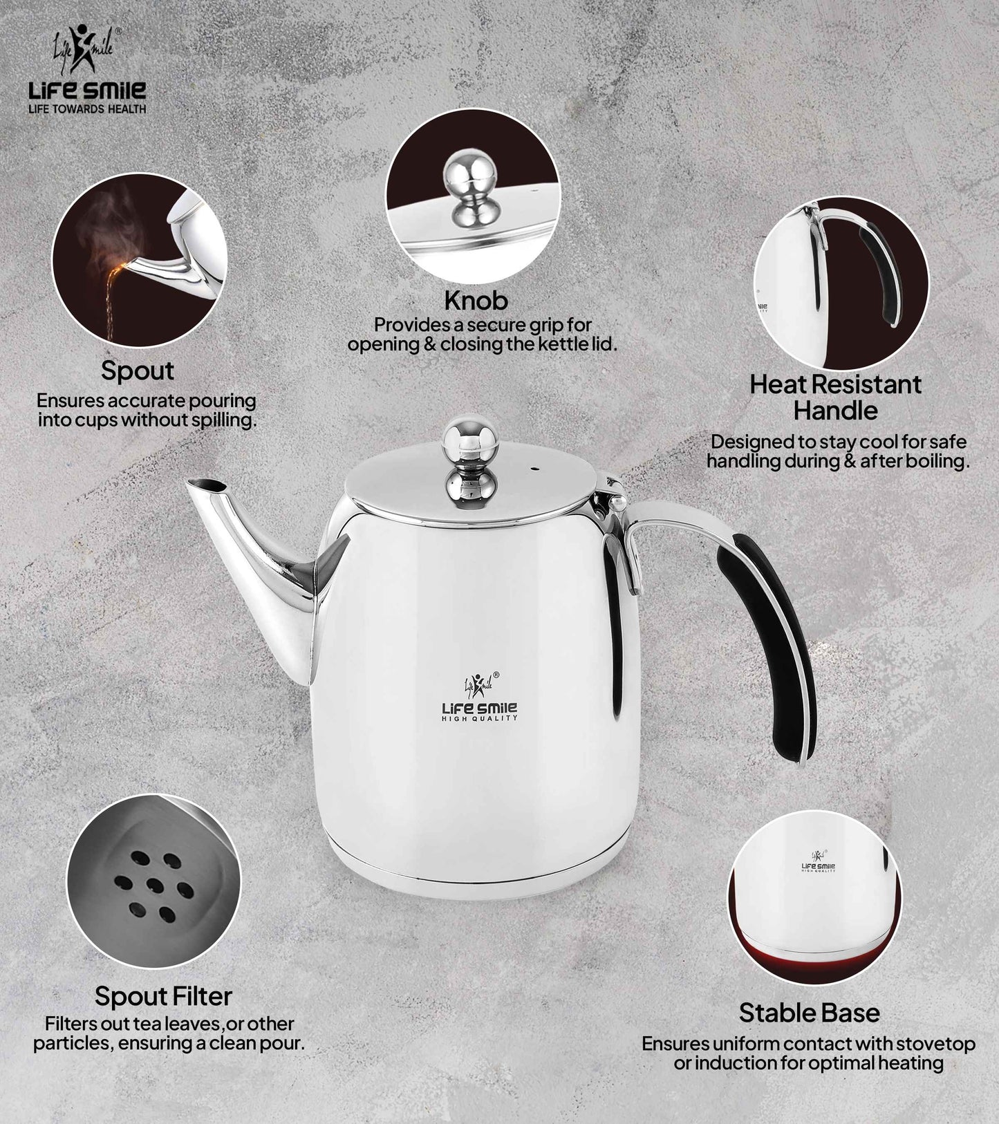 Stainless Steel Kettle with Induction Bottom for Tea and Coffee