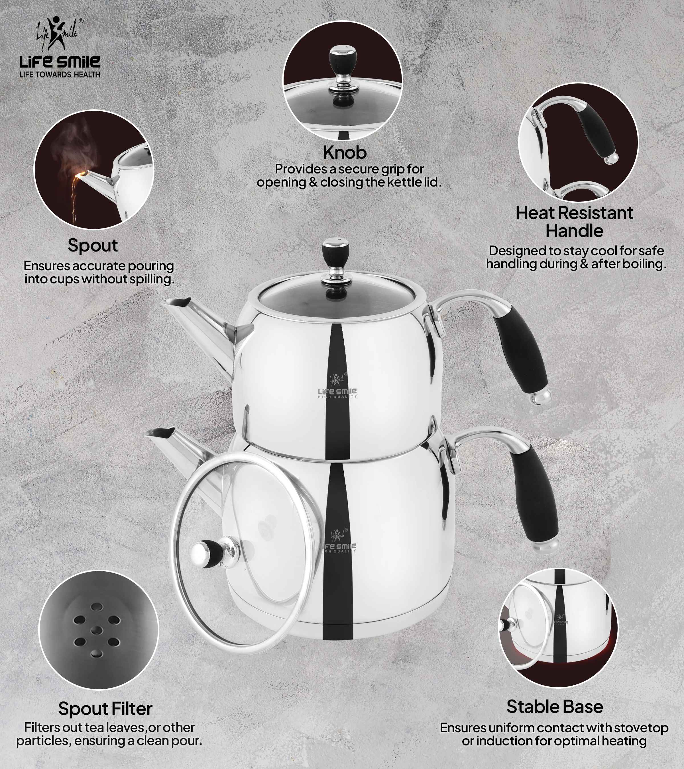 Tea Kettle Double with Induction Base Stainless Steel