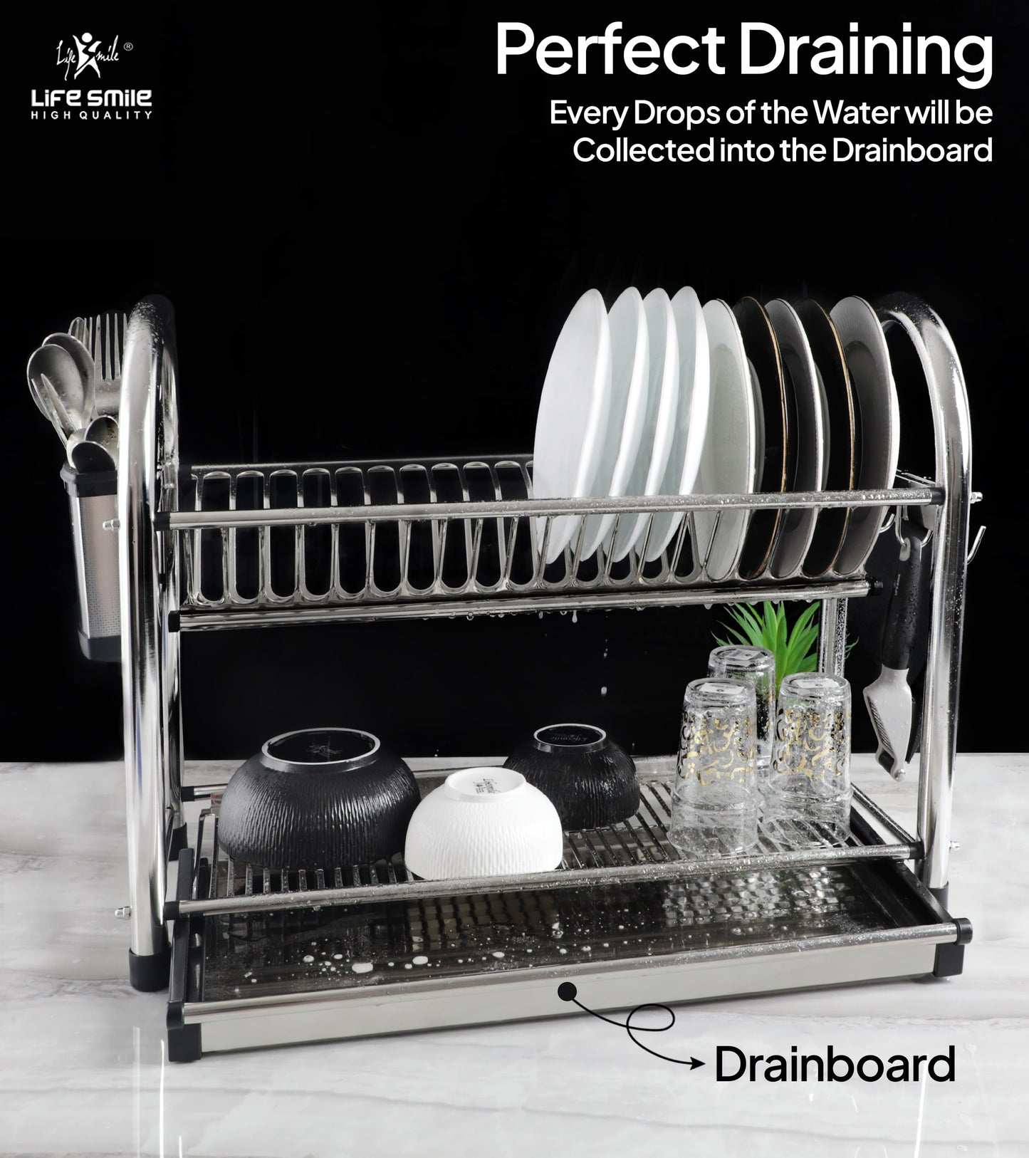 2 Tier Dish Rack Premium Stainless Steel with Drainboard