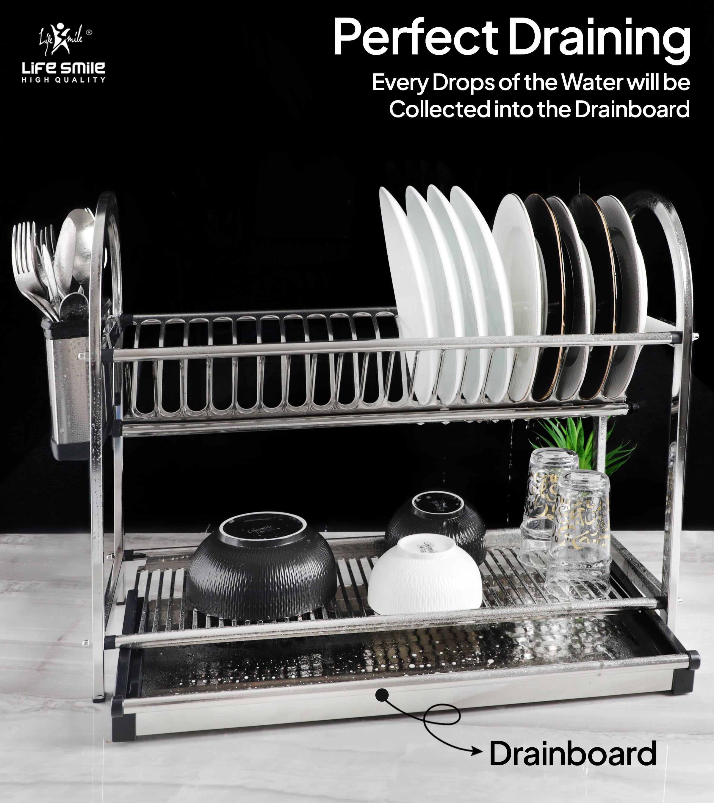 Premium Stainless Steel 2 Tier Dish Rack for Kitchen Counter