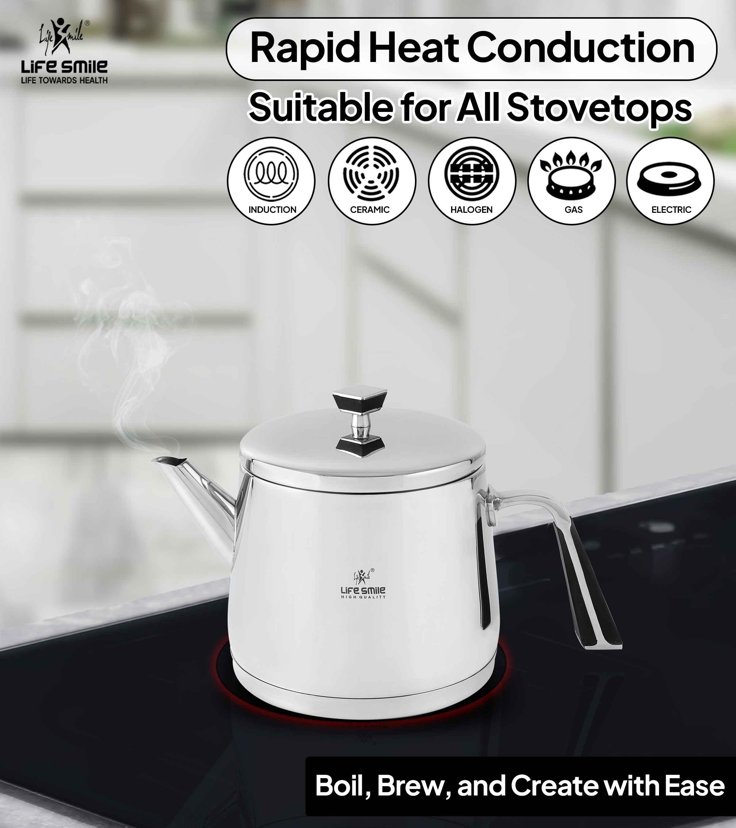 Stainless Steel Tea Kettle with Induction Bottom for Kitchen