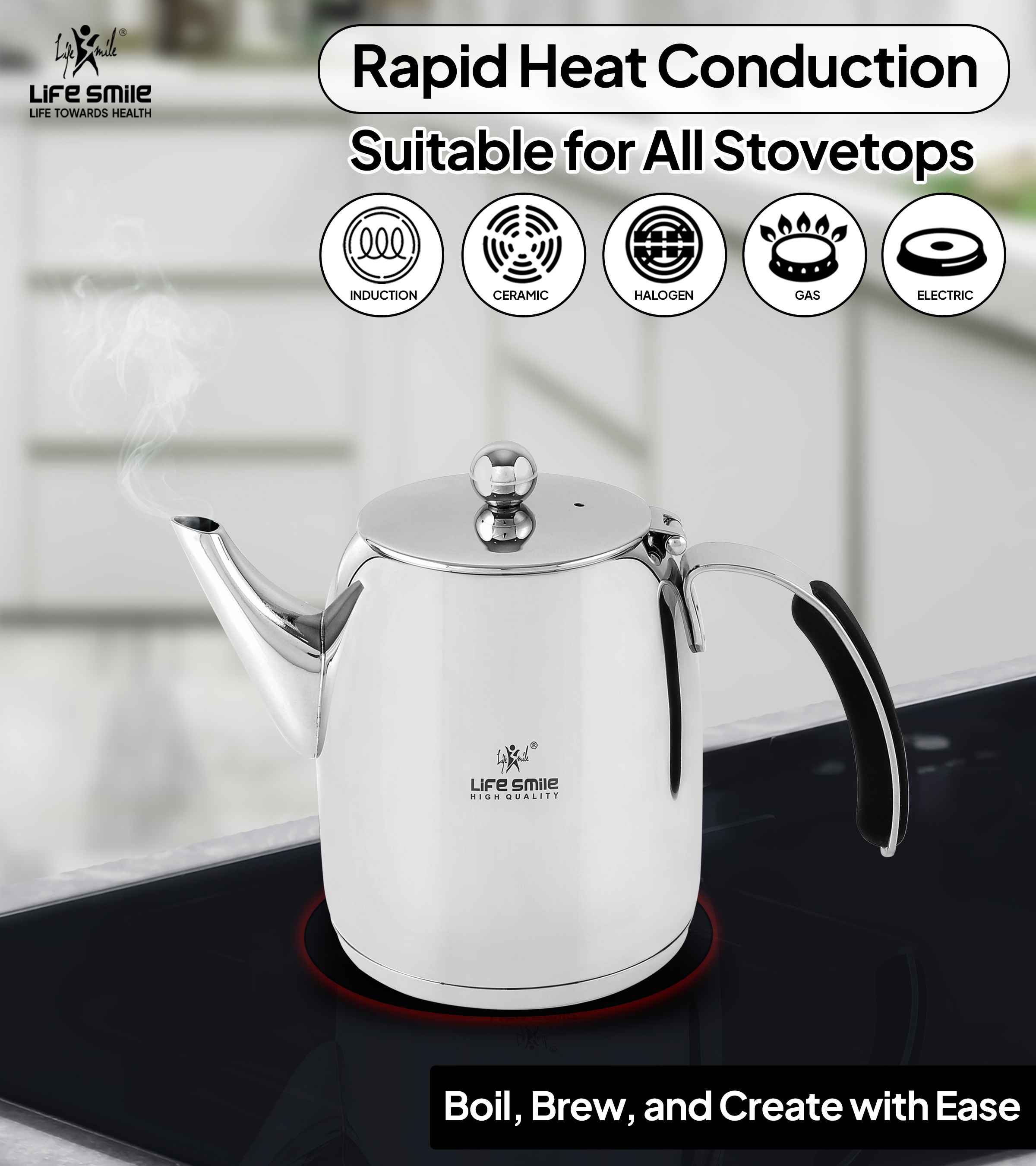 Stainless Steel Kettle with Induction Bottom for Tea and Coffee