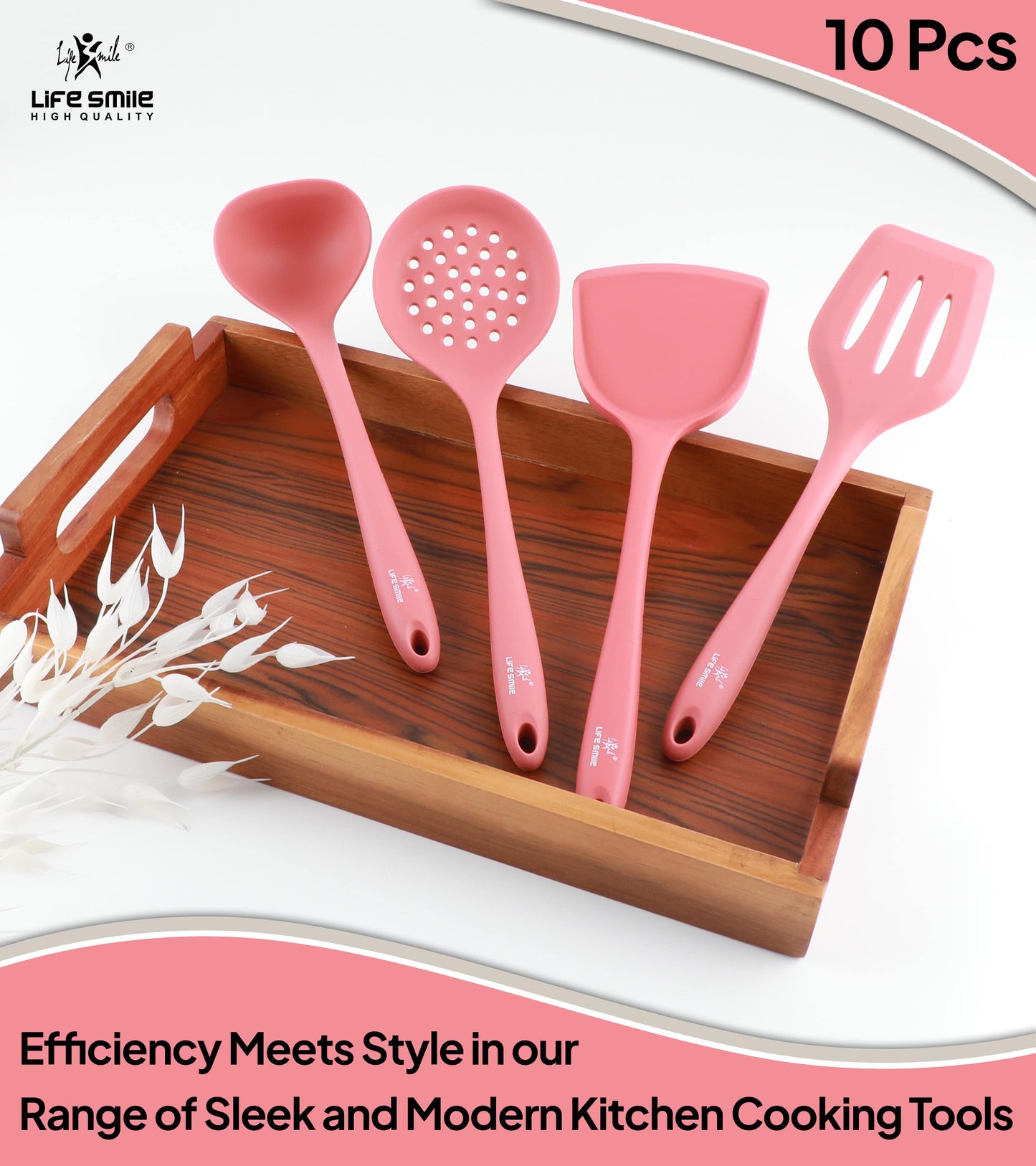 Silicone Kitchen Tools and Utensils Set 8 Pieces Pink Color