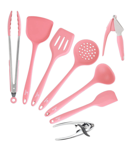 Silicone Kitchen Tools and Utensils Set 8 Pieces Pink Color