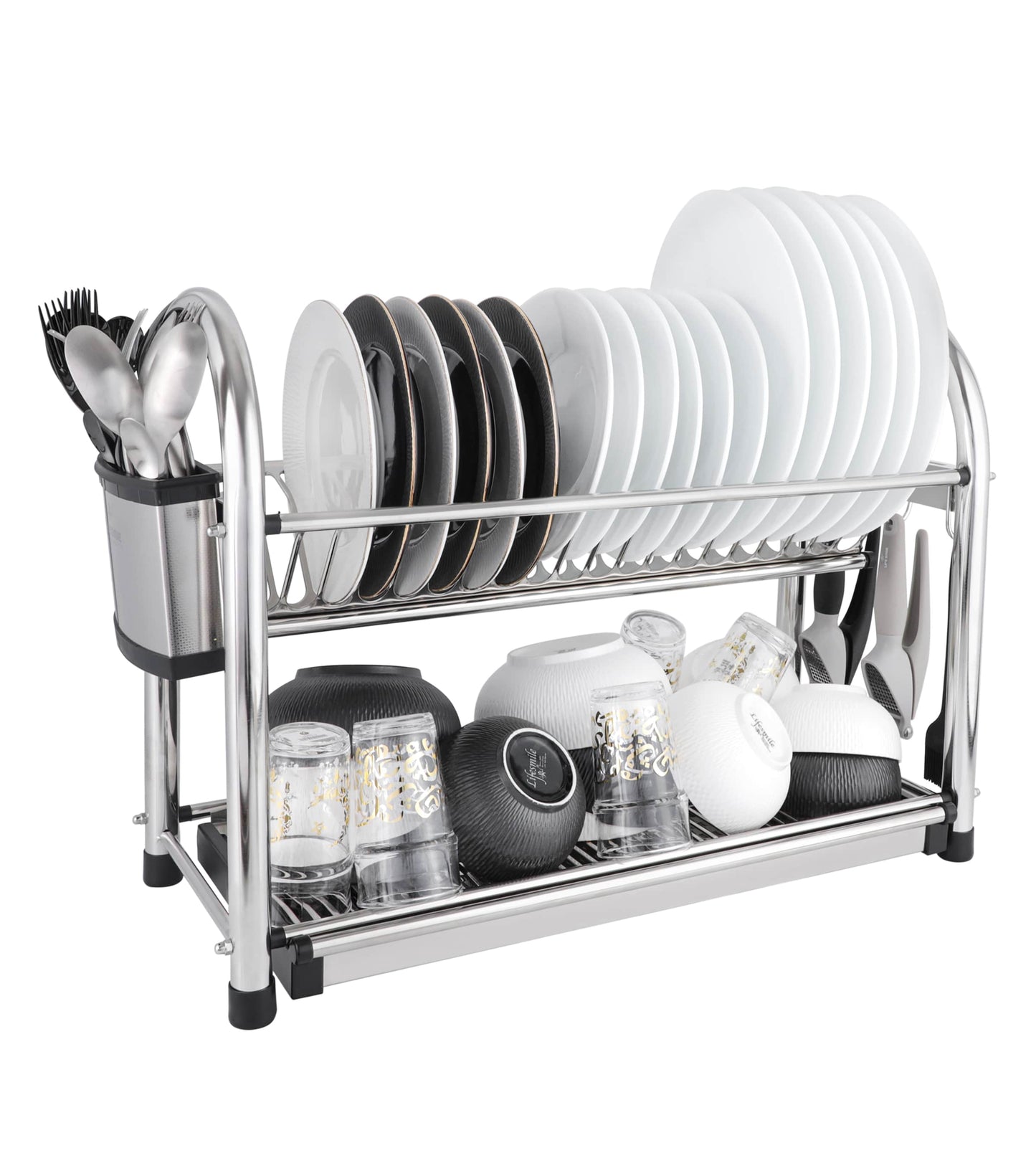 2 Tier Dish Rack Premium Stainless Steel with Drainboard