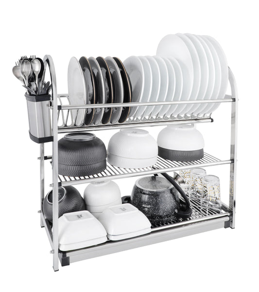 3-Tier Dish Rack Stainless Steel with Utensil Holders