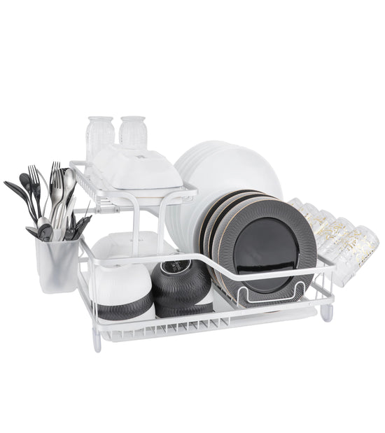 2 Tier Dish Rack with Drainboard for Kitchen Utensils