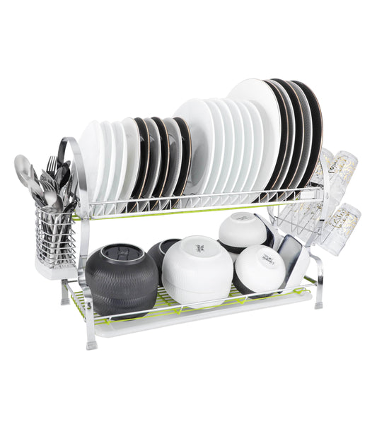 2 Tier Dish Rack Stainless Steel with Glass Holder & Drainboard