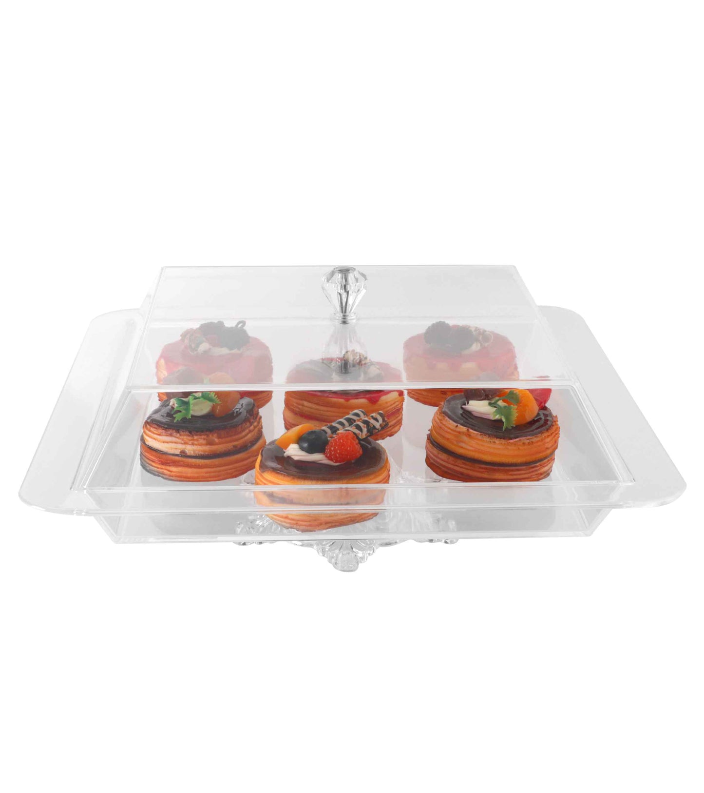 Acrylic Square Serving Tray With Dome Lid Cake Stand