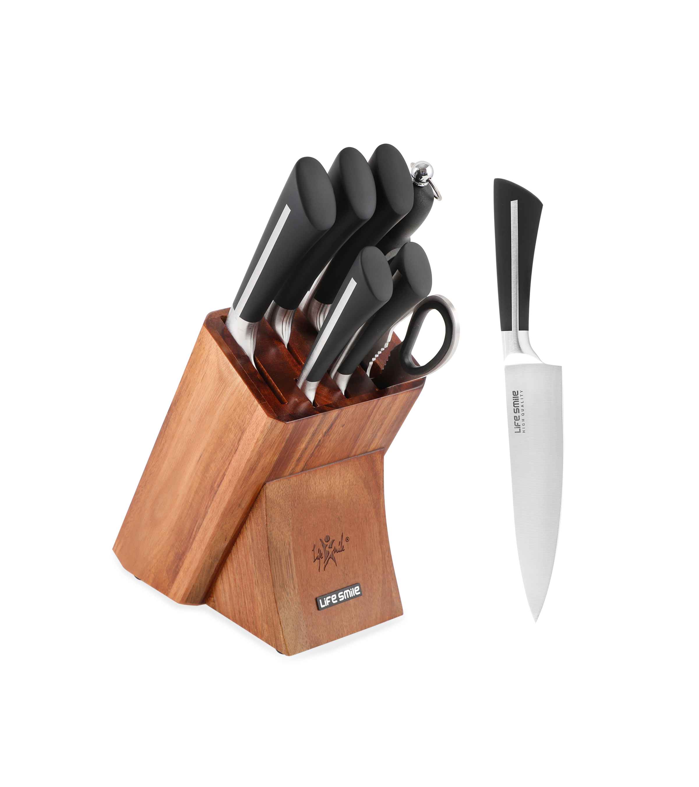 Kitchen Knife Set with Stand Stainless Steel Black Color